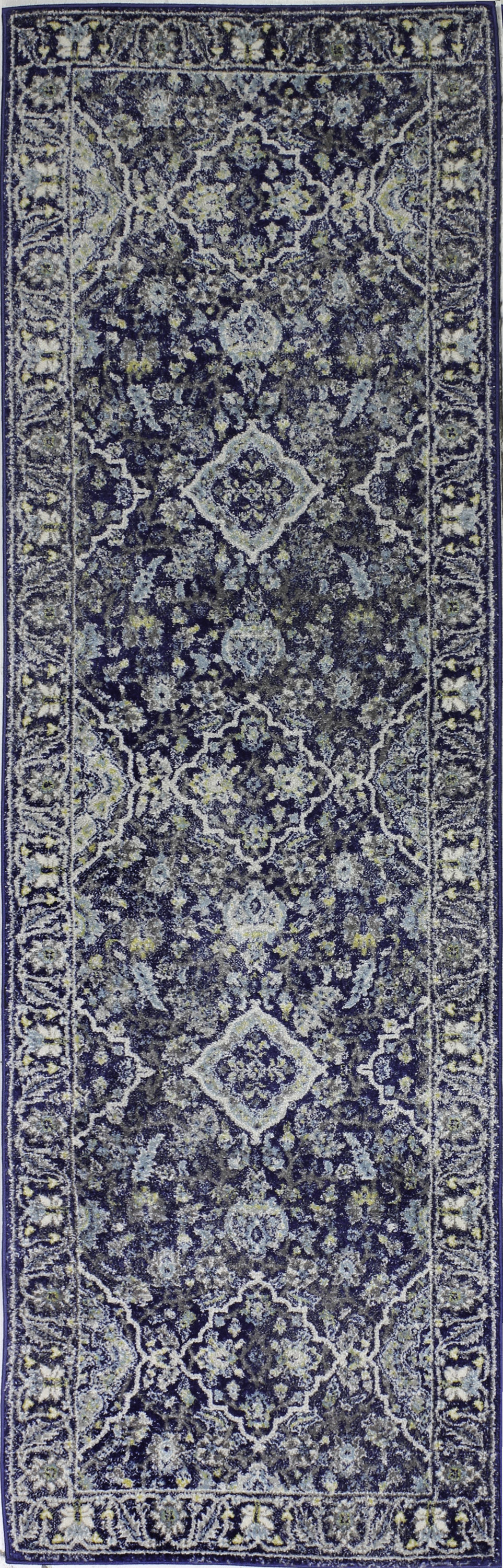 Bashian 649652243177 3 x 8 (ft) Polypropylene Dk.Blue Rectangular Indoor Floral/Botanical Oriental Runner rug