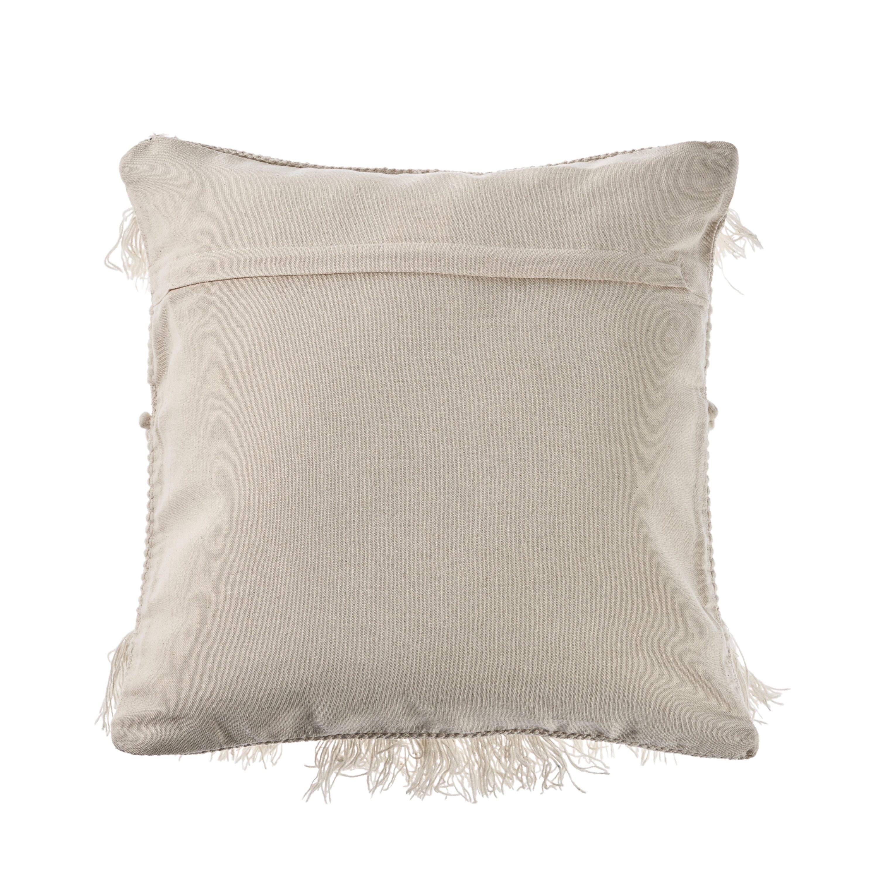 Ivory Embroidered Square Throw Pillow with Fringe
