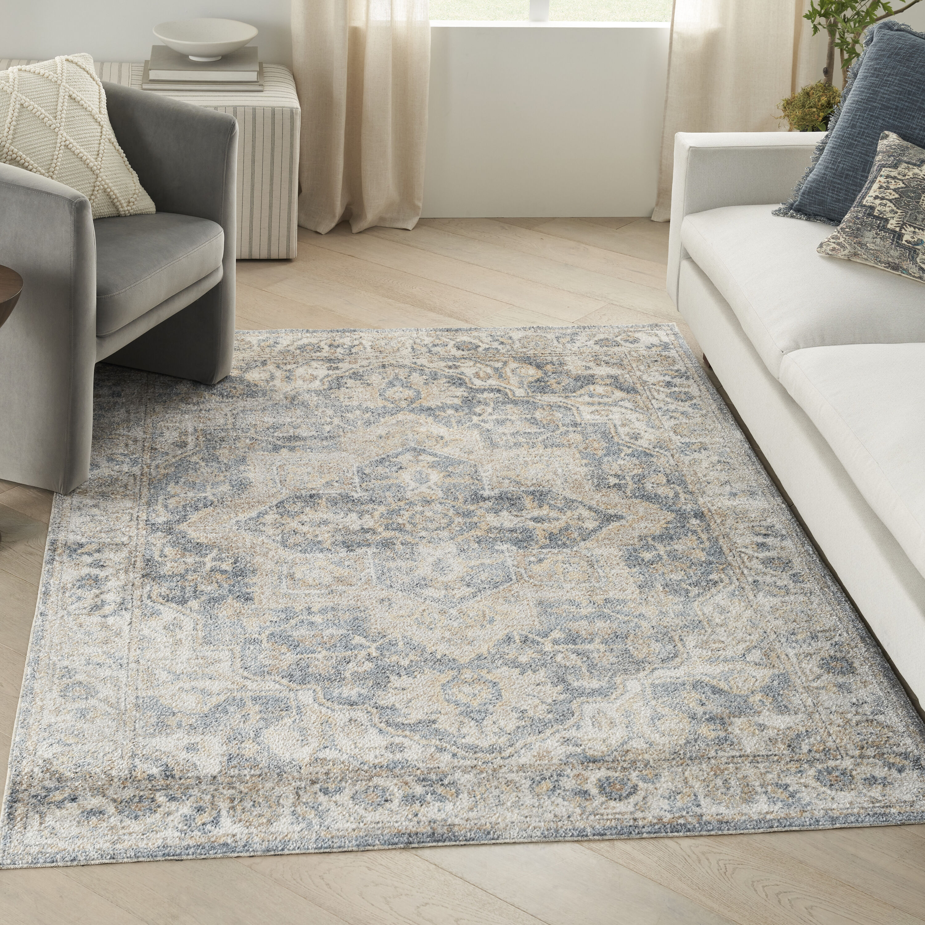 Nourison 099446125163 Astra Machine Washable 5 x 7 (ft) Loomed Polyester Grey/Blue Rectangular Indoor Distressed/Overdyed Machine washable Area rug