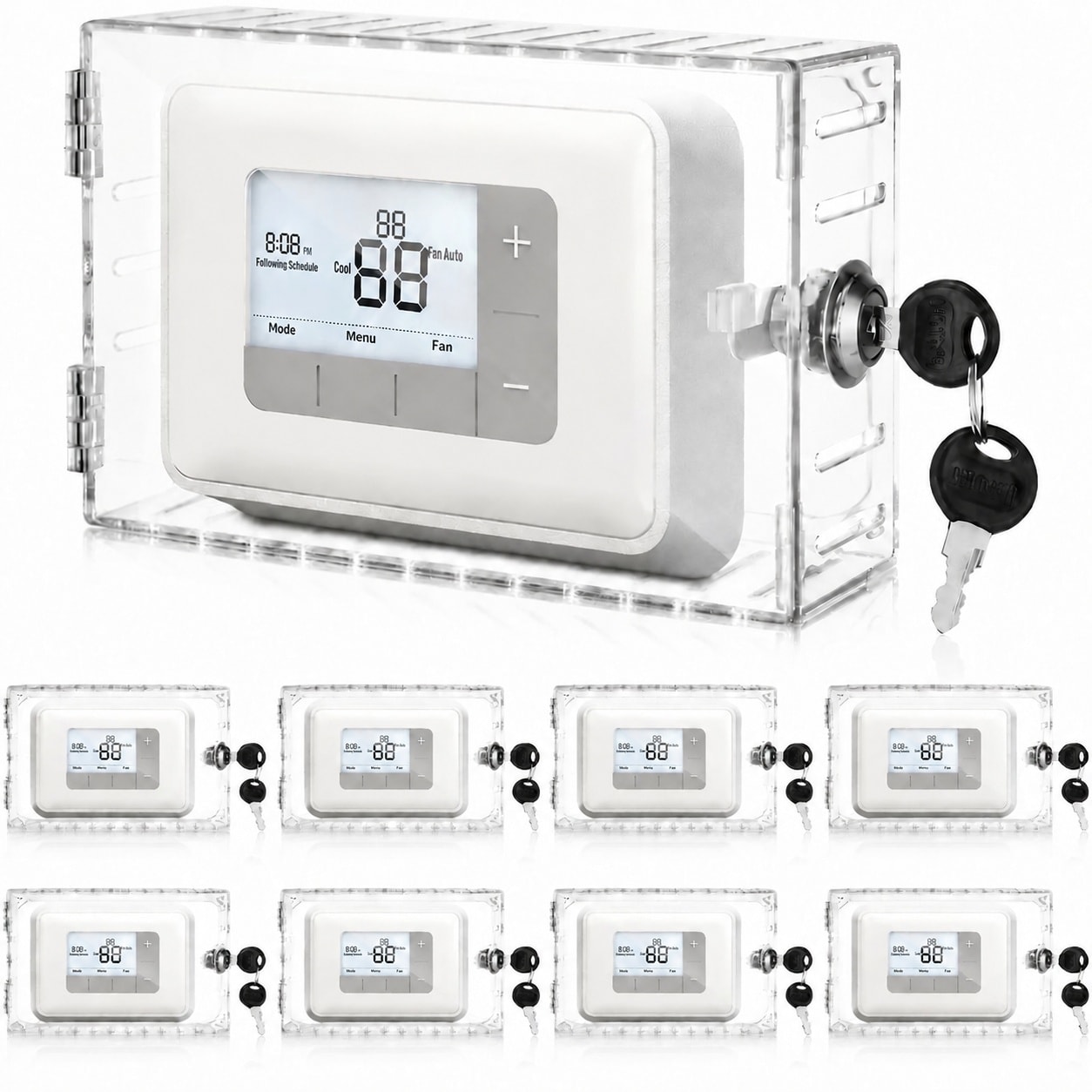AOIZGMY  Thermostat Lock Box with Key 8 Pack Clear Large Covers Fits Thermostats 7.9 x 4.7 x 2.2 Inches or Smaller durable