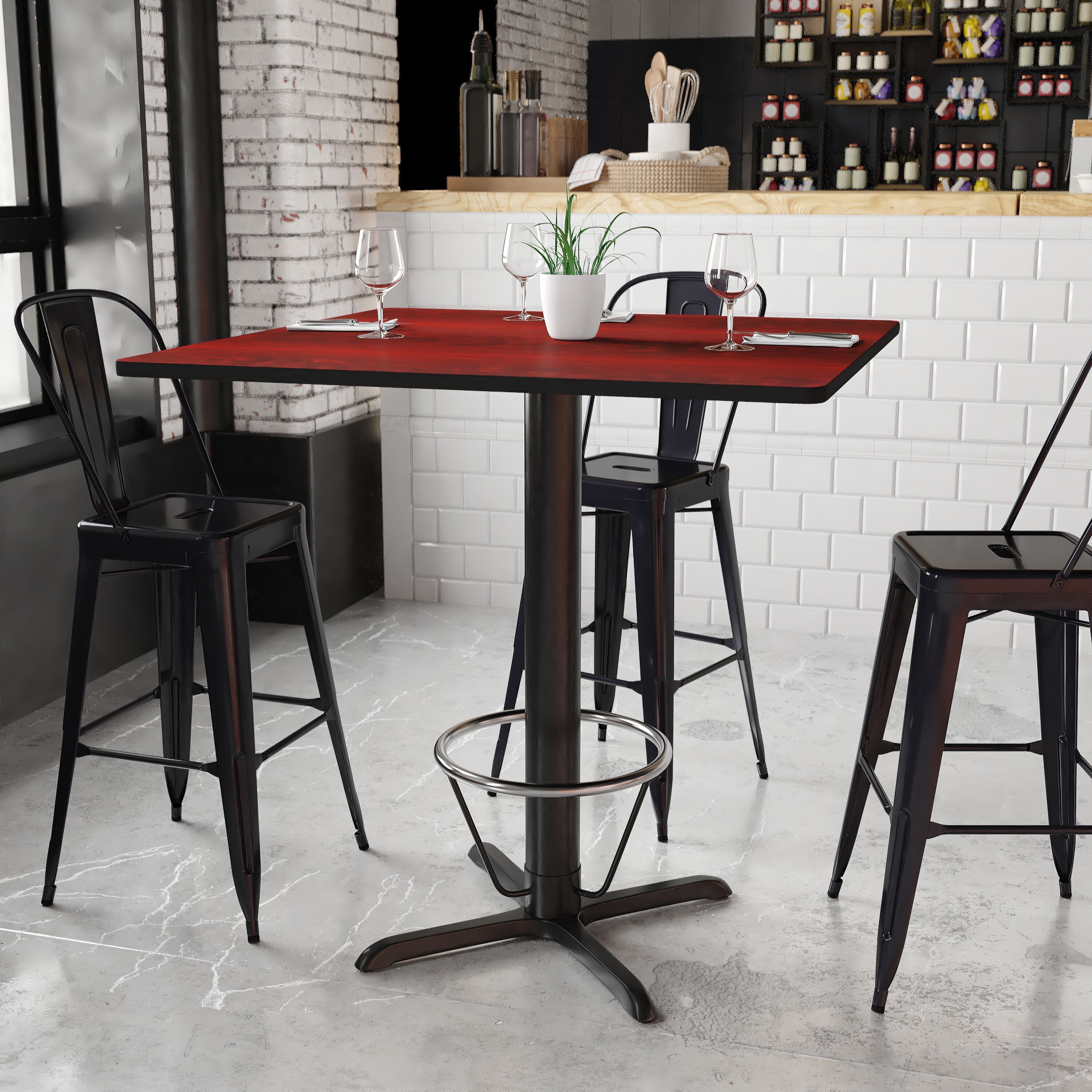Flash Furniture 889142217954 Mahogany Contemporary/Modern Bar Table, Wood veneer with Black Metal 42-Inches L x 43.13-Inches H