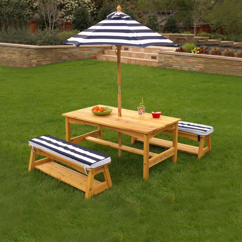 KidKraft 46" Navy and White Striped Outdoor Wooden Table & Bench Set