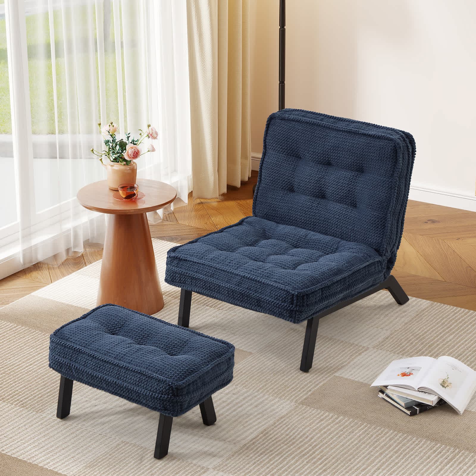 Bestier Accent Chair with Adjustable Backrest and Matching Ottoman Upholstered Reclining Chair