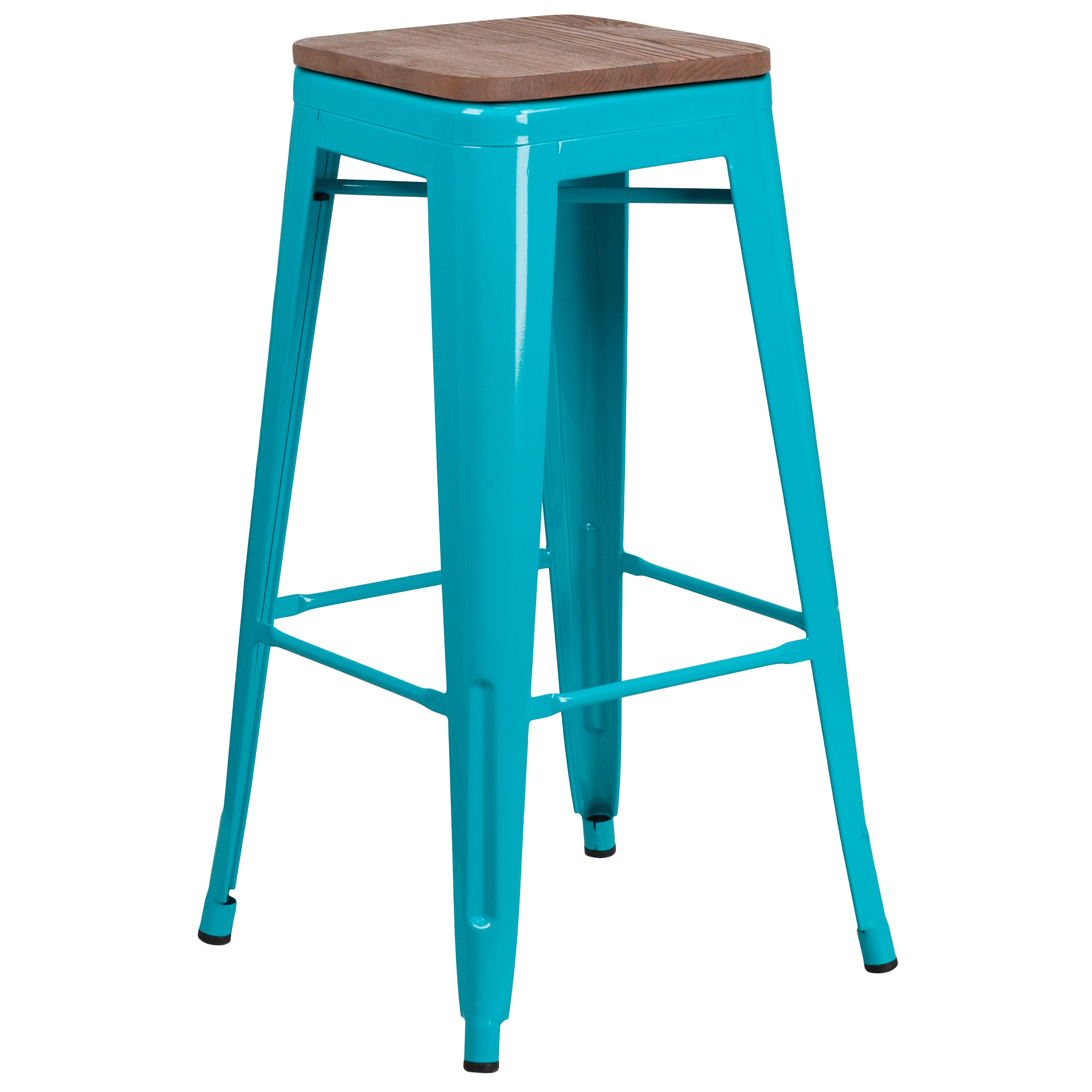Flash Furniture 889142873822 Crystal Teal-Blue 30.0-in H Bar height Square seat Stackable Metal Bar Stool
