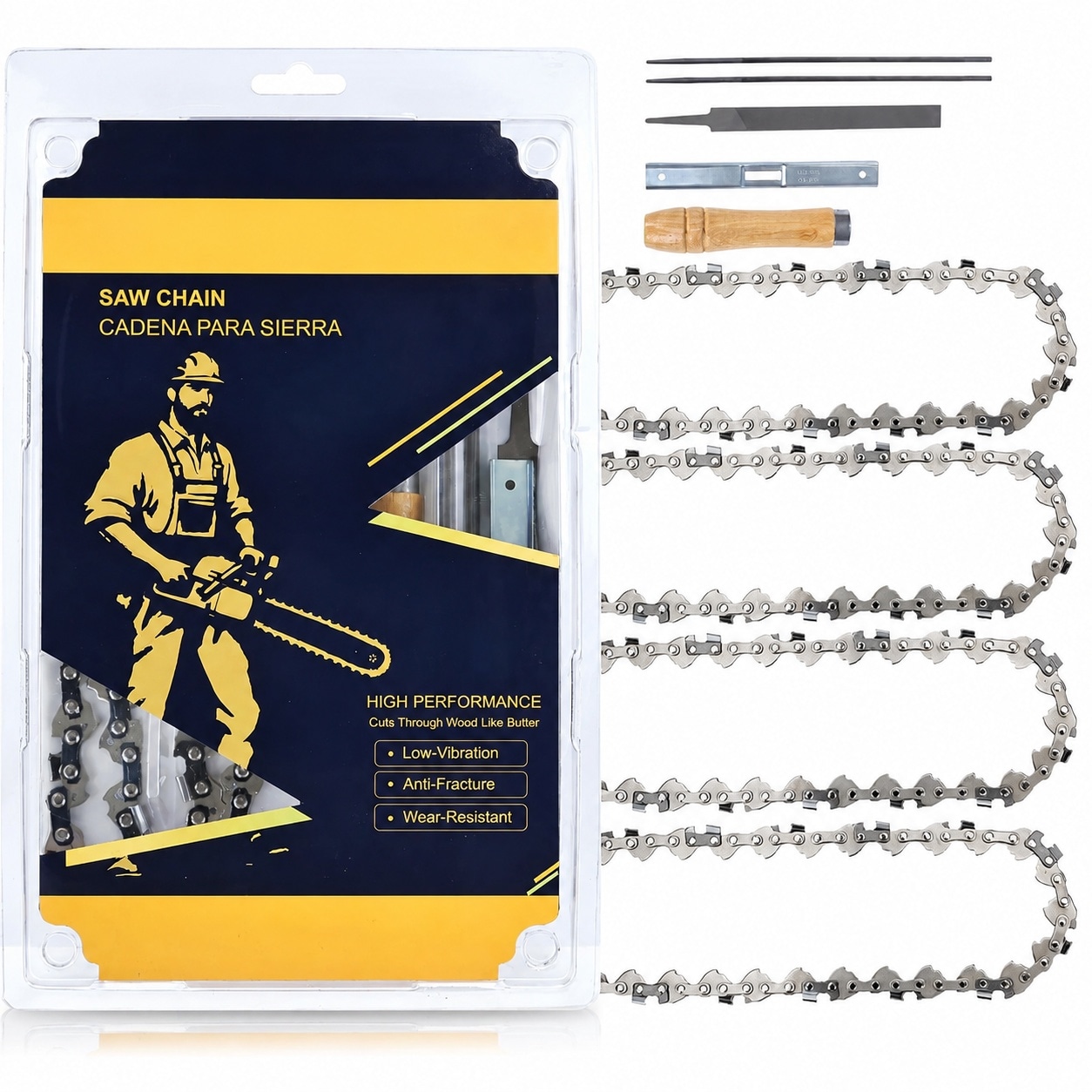 CYIKE  5 Inch Chainsaw Chain 4 Pack with Sharpening Kit for WORX WG324 WG325 0.30 Pitch 0.043 Gauge 28 Drive Links Replacement Chain for Fastcraft