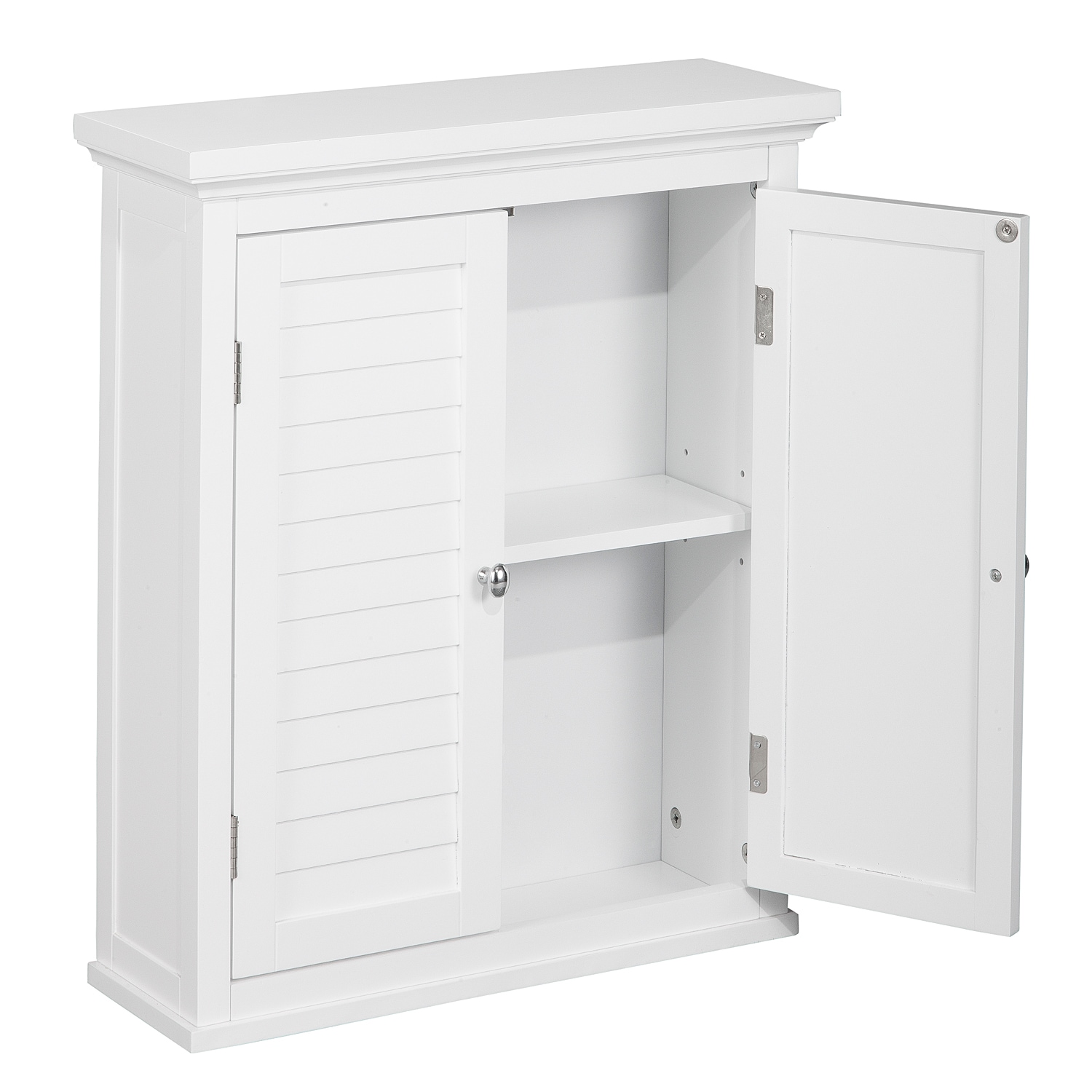 Wood Freestanding Bathroom Storage Cabinet with Double Shutter Door-White