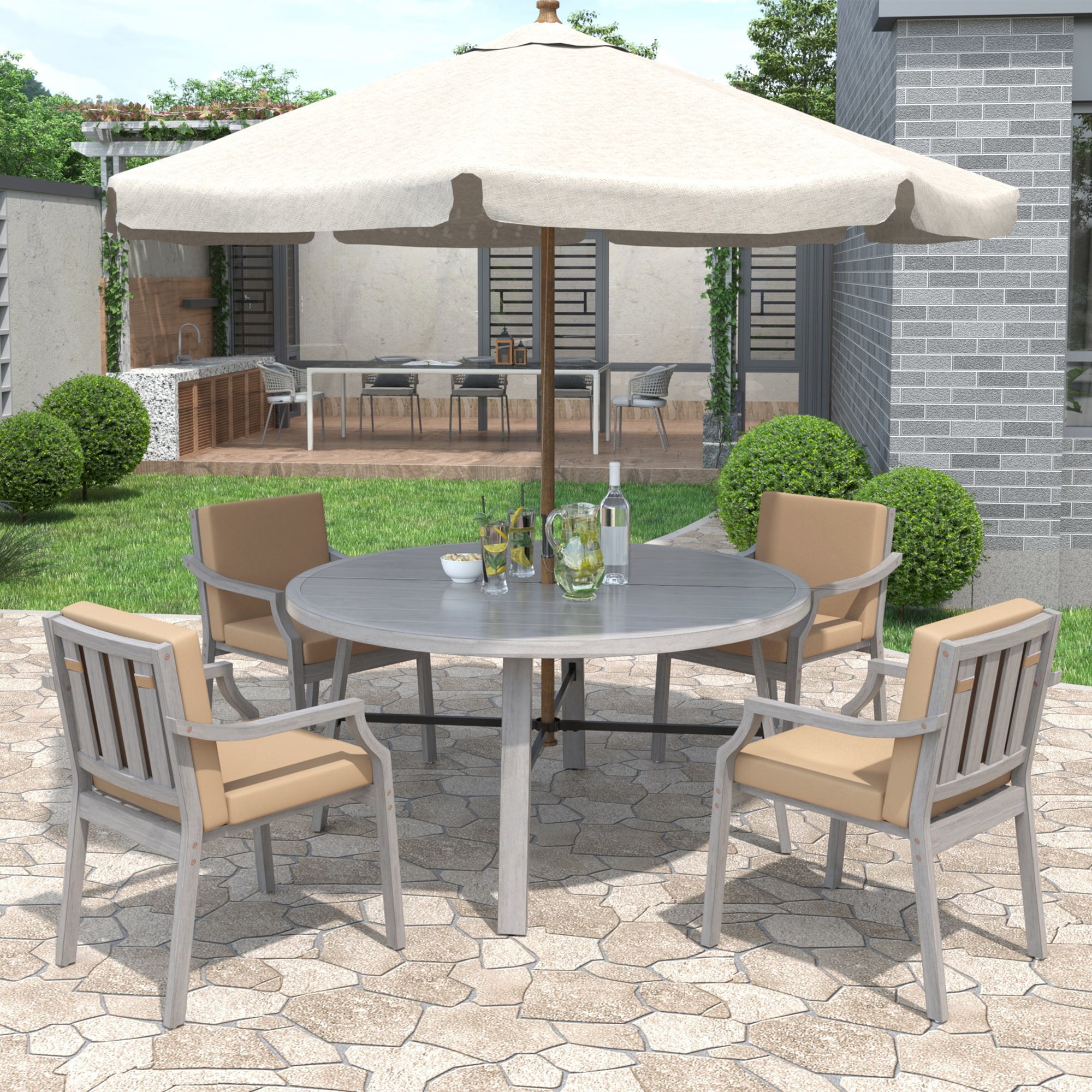 Mondawe MO-H5211 5 -Piece Patio Conversation Set with Gray Gray Cushions