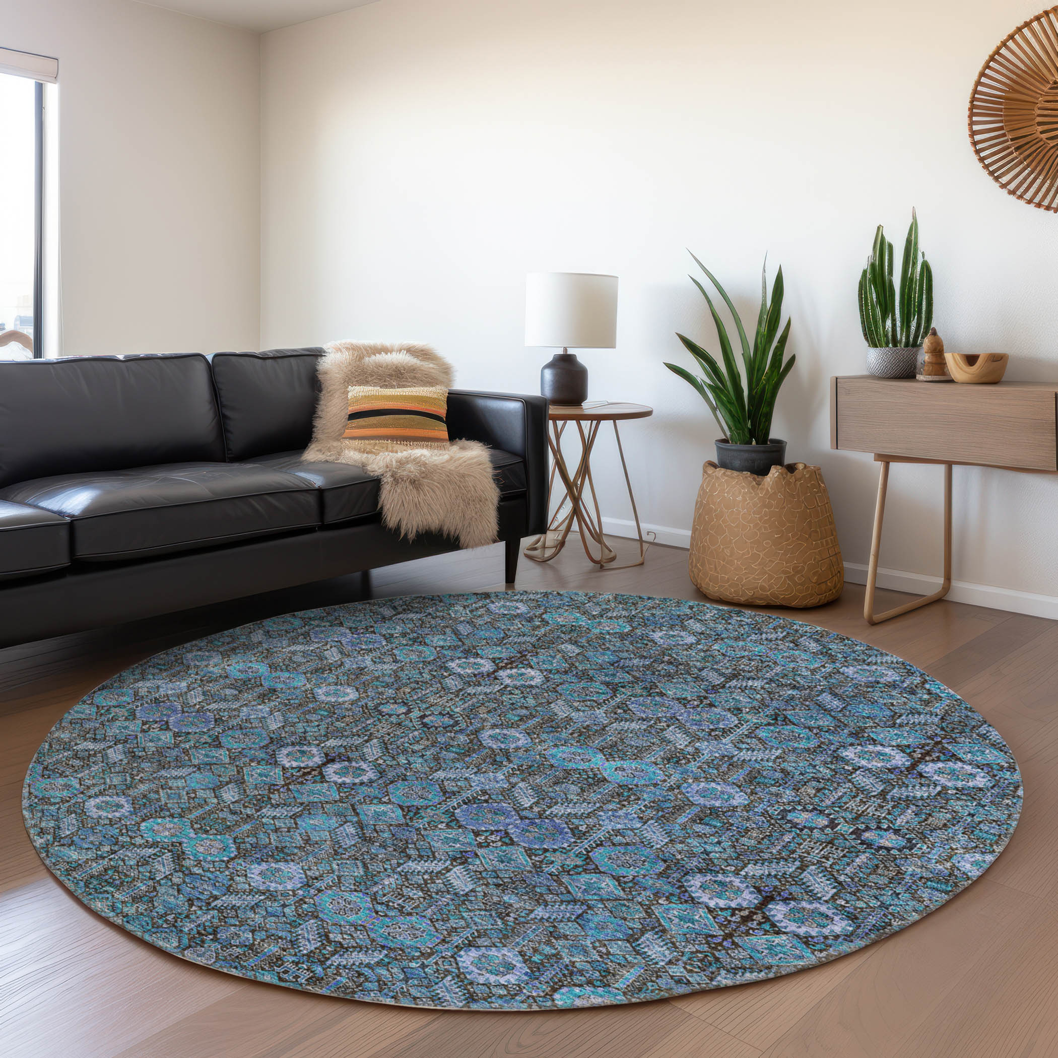 Addison Rugs ACN574TE8RO Chantille ACN574TE 8 x 8 (ft) Polyester Teal Round Indoor/Outdoor Geometric Bohemian/Eclectic Machine washable Area rug