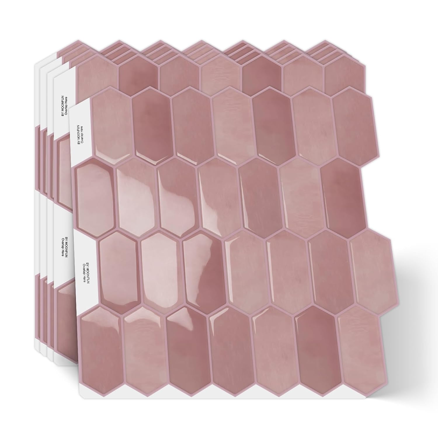 Luupatchy Peel and Stick Long Hexagon Backsplash Tiles 12x12 In 3D Self-Adhesive Waterproof Wall Tiles for Kitchen Bathroom Fireplace and RV 10-Sheet Box
