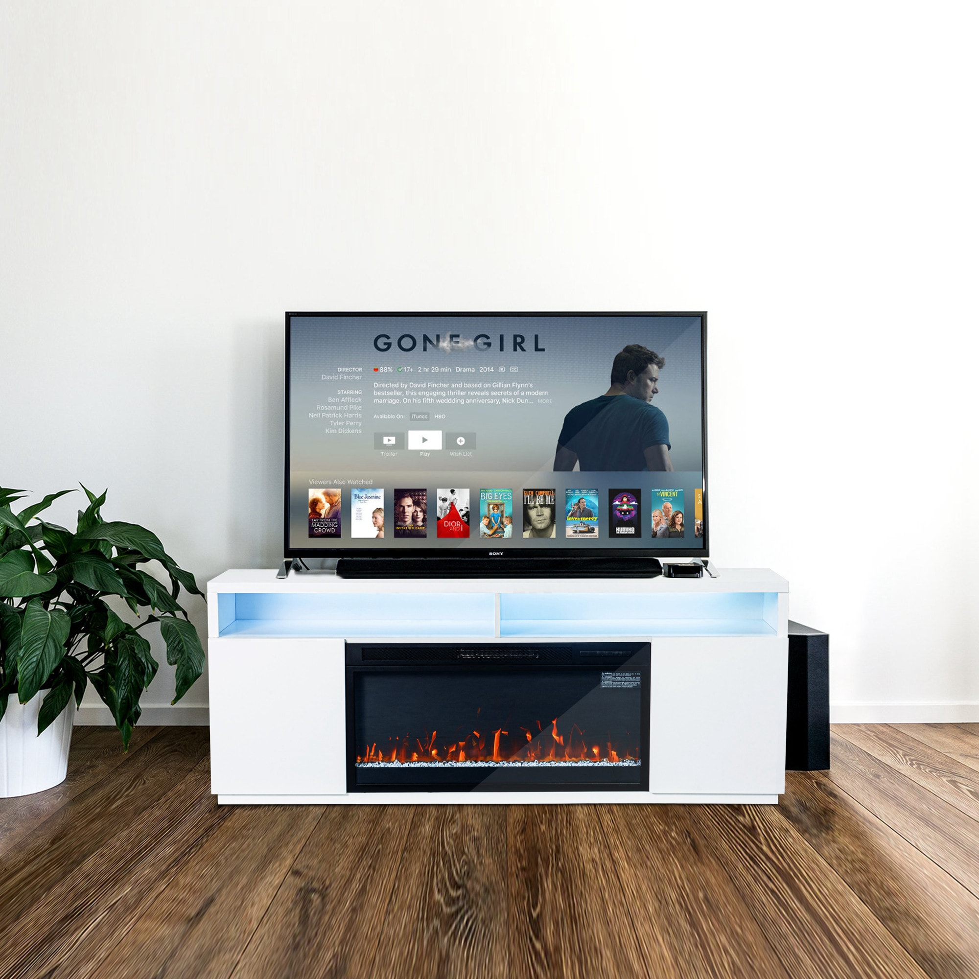 IHOMEadore 15.7-in W White TV Stand with LED Electric Fireplace BBJ01061-68-36-WH Sansujyuku sansujyuku.com