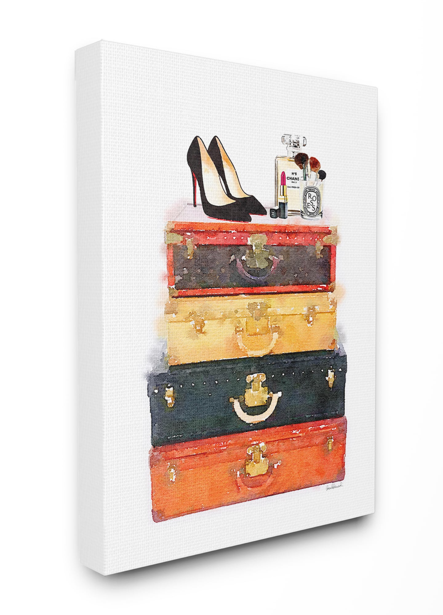 Stupell Industries AGP-125-CN-24X30 Luggage Stack Shoes and Makeup Amanda Greenwood 30-in H x 24-in W Novelty Print on Canvas