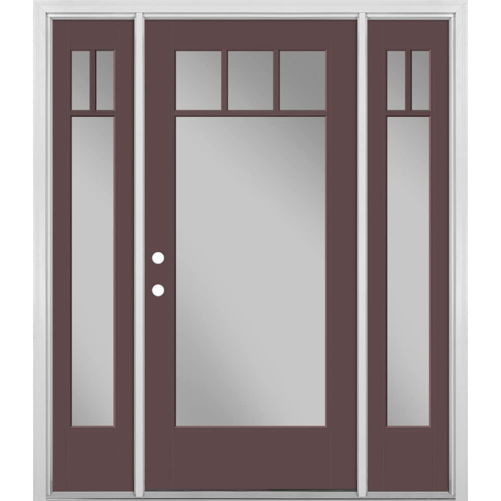 Masonite 1524564 64-in x 80-in x 4-9/16-in Fiberglass Full lite Right-hand inswing Currant Painted Prehung Front Door with Sidelights with Brickmould Insulating core