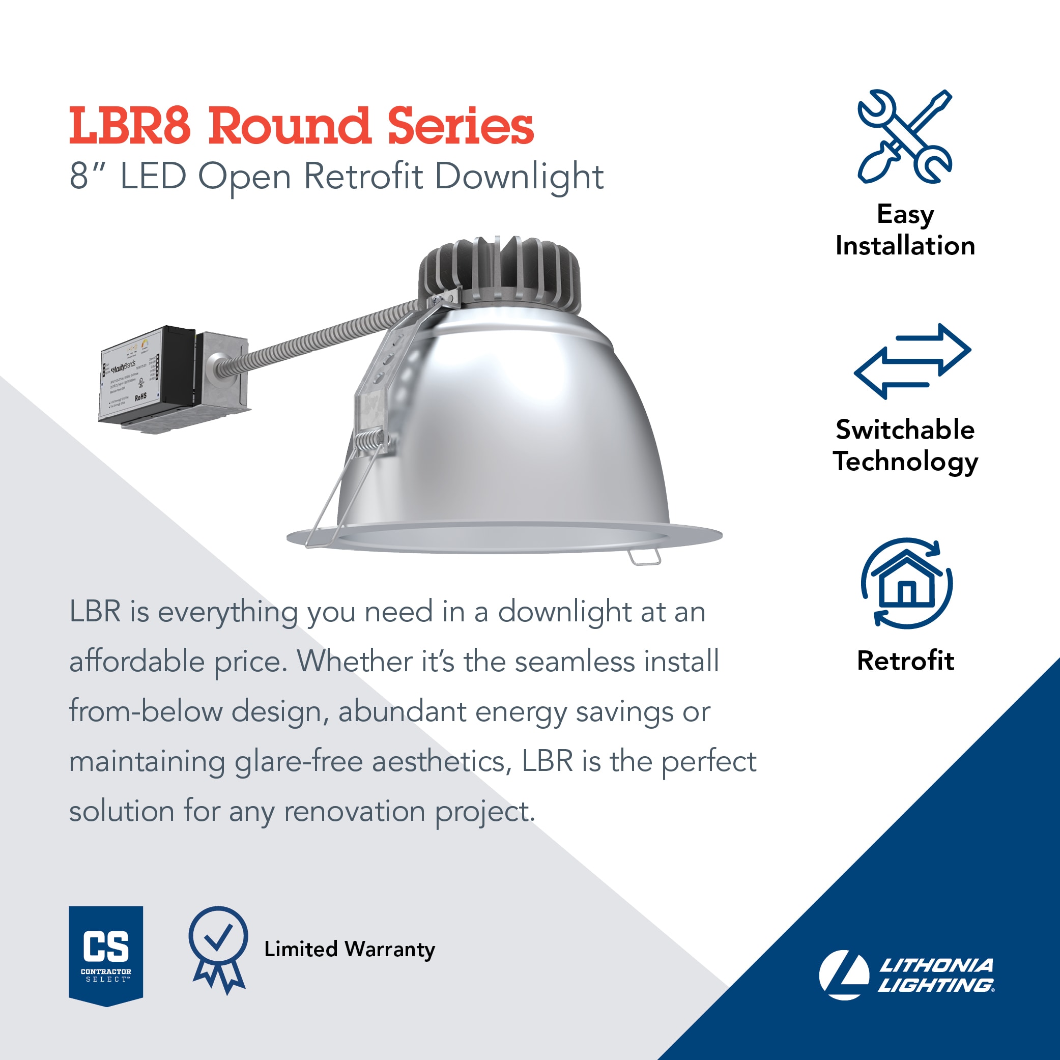 Lithonia Lighting LBR8ALO2SWW1ARLSSMWD Led-Retrofit-Downlight - View #2