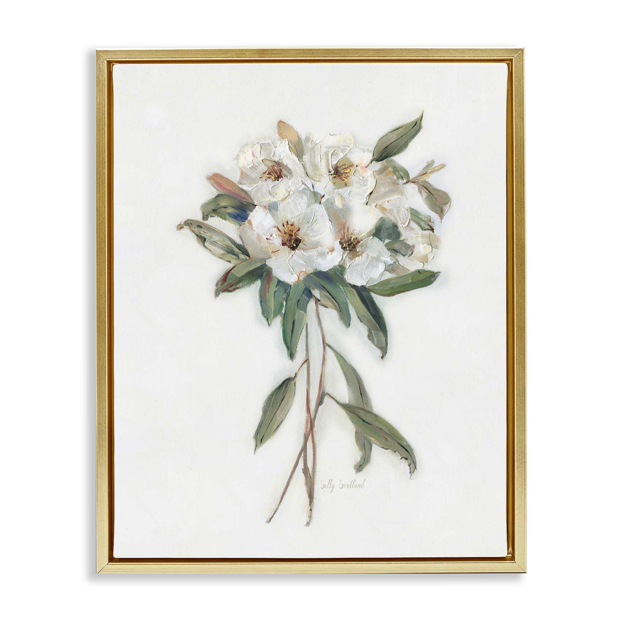 Stupell Industries BS-264-FFG-16X20 White Wildflower Bundle Gold Framed Floater Canvas Wall Art By Sally Swatland 17 x 21