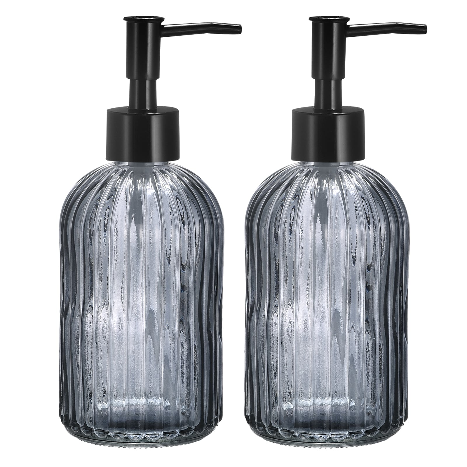 Unique Bargains Soap Dispensers Set - 2pcs 13.5Oz Glass Dish Hand Soap Dispenser with Black Pump for Kitchen Bathroom Gray