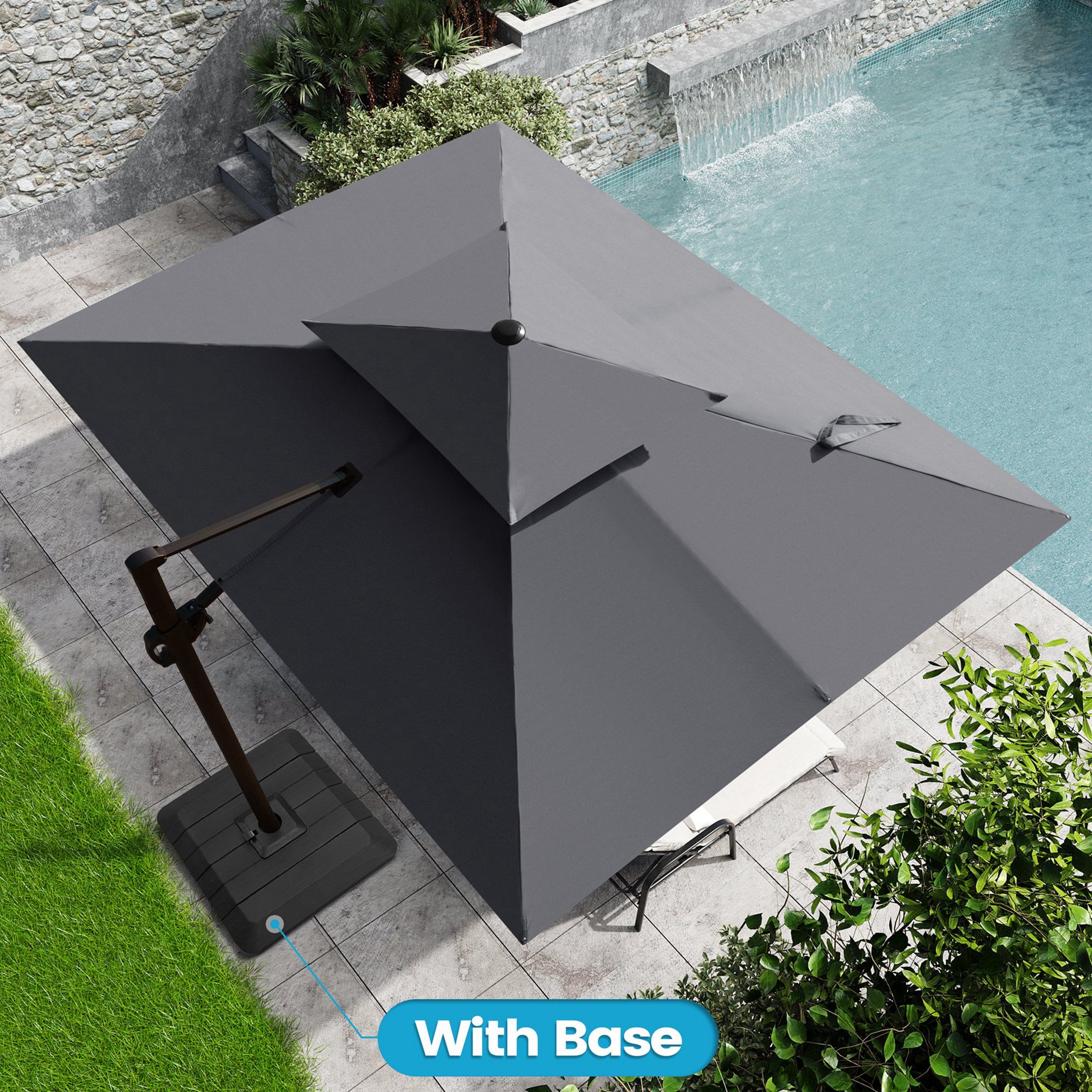 Crestlive Products CL-PU049DGY 11-ft Aluminum Gray No-tilt Cantilever Patio Umbrella with Base