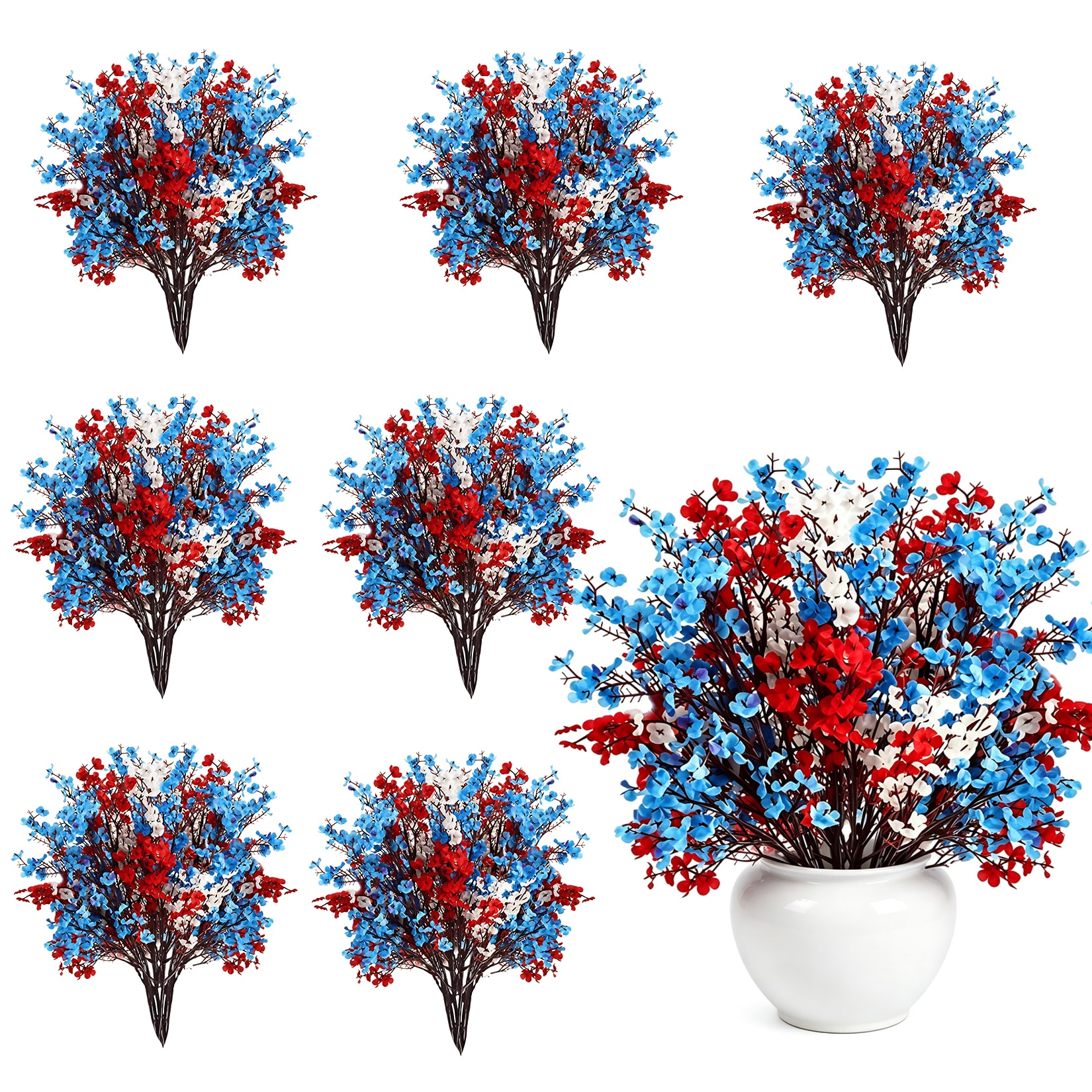 Garvee 24PCS Red White Blue Artificial Flowers July 4th Memorial Day 19 ...