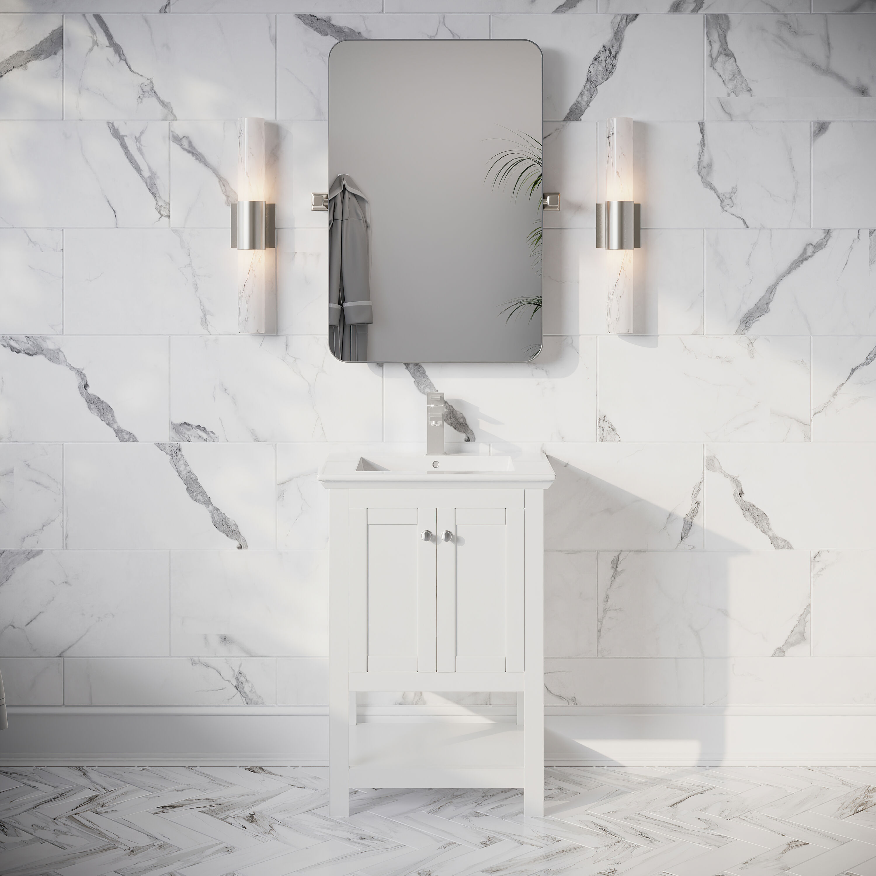 Fresca FCB2304WH-I Manchester 24-in White Single sink Bathroom Vanity with White Ceramic Top