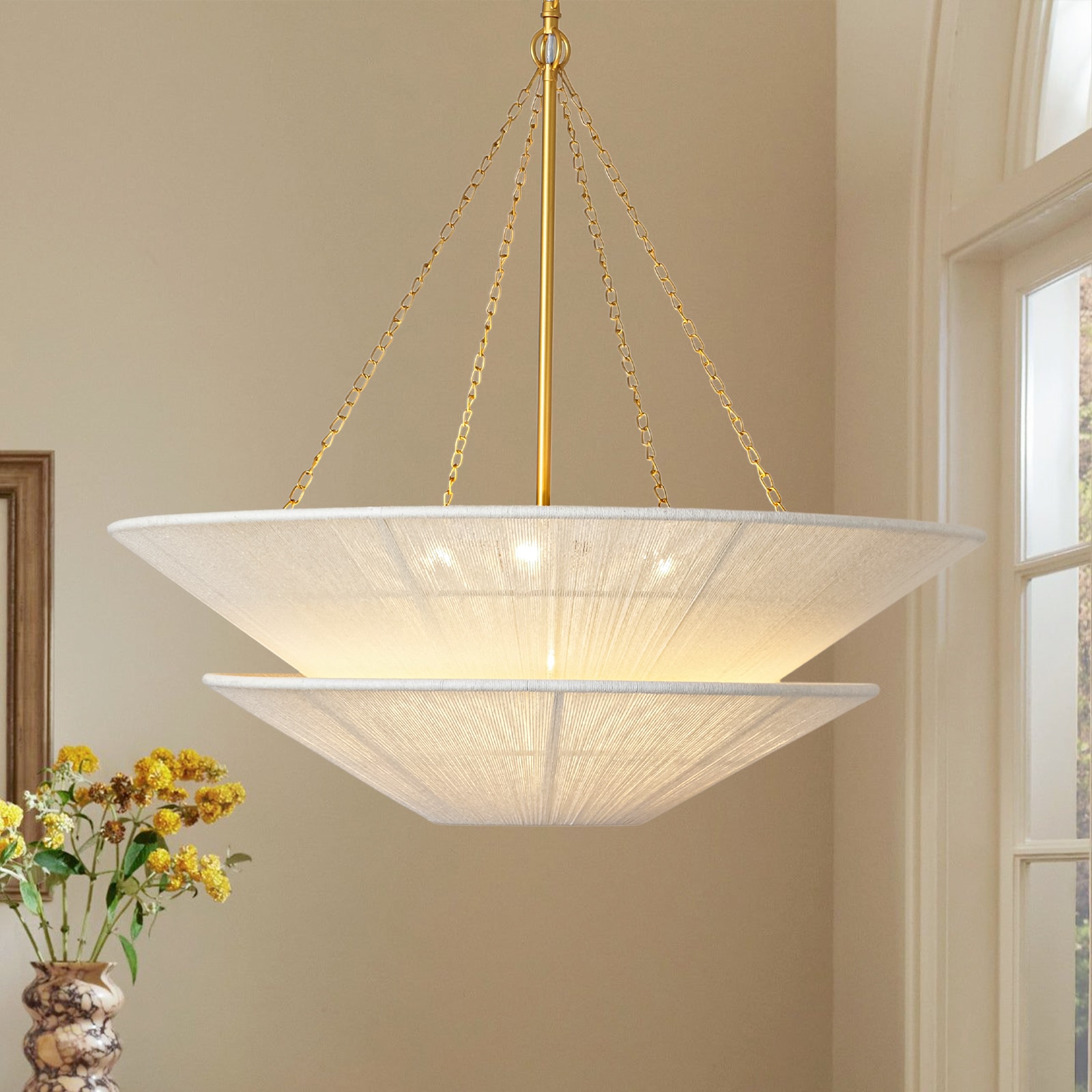 Zicbol 6 -Light Painted Gold Modern/contemporary Fabric Tiered Large Hanging Pendant Light