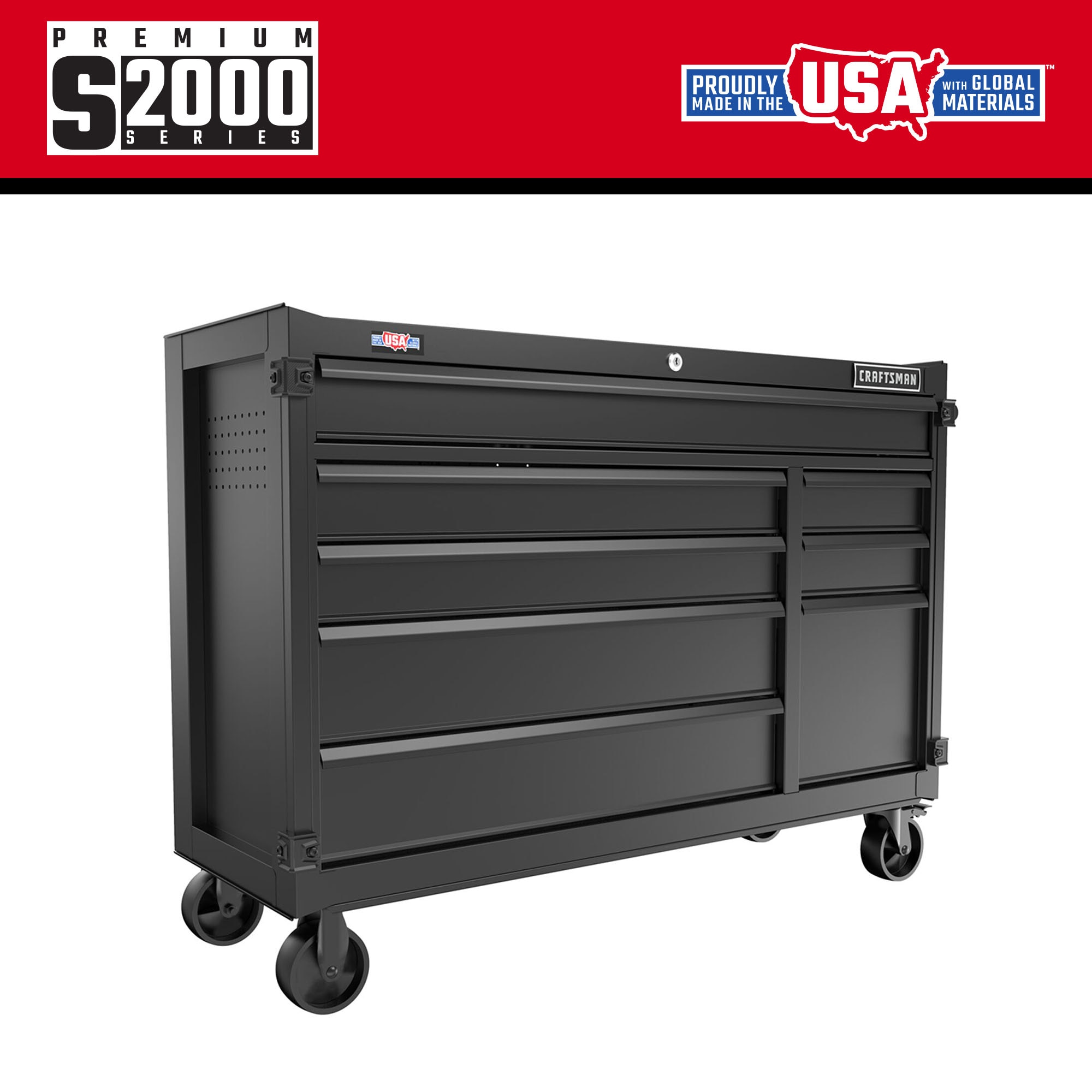 Premium 2000 Series 52-in W x 39.5-in H 8-Drawer Steel Rolling Tool Cabinet (Black) | - CRAFTSMAN CMST98262BK