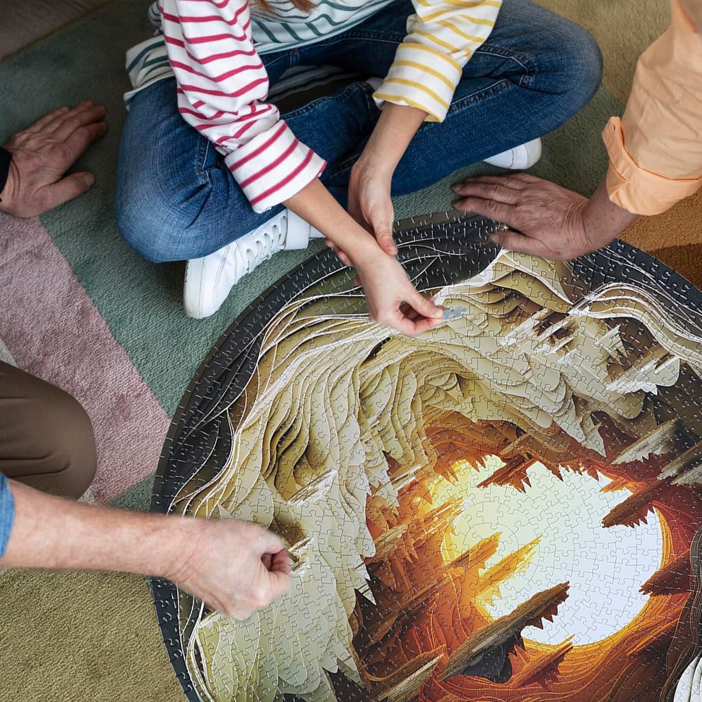 Etokfoks 1000 Piece Round Jigsaw Puzzle for Adults 3D Visual Dawn