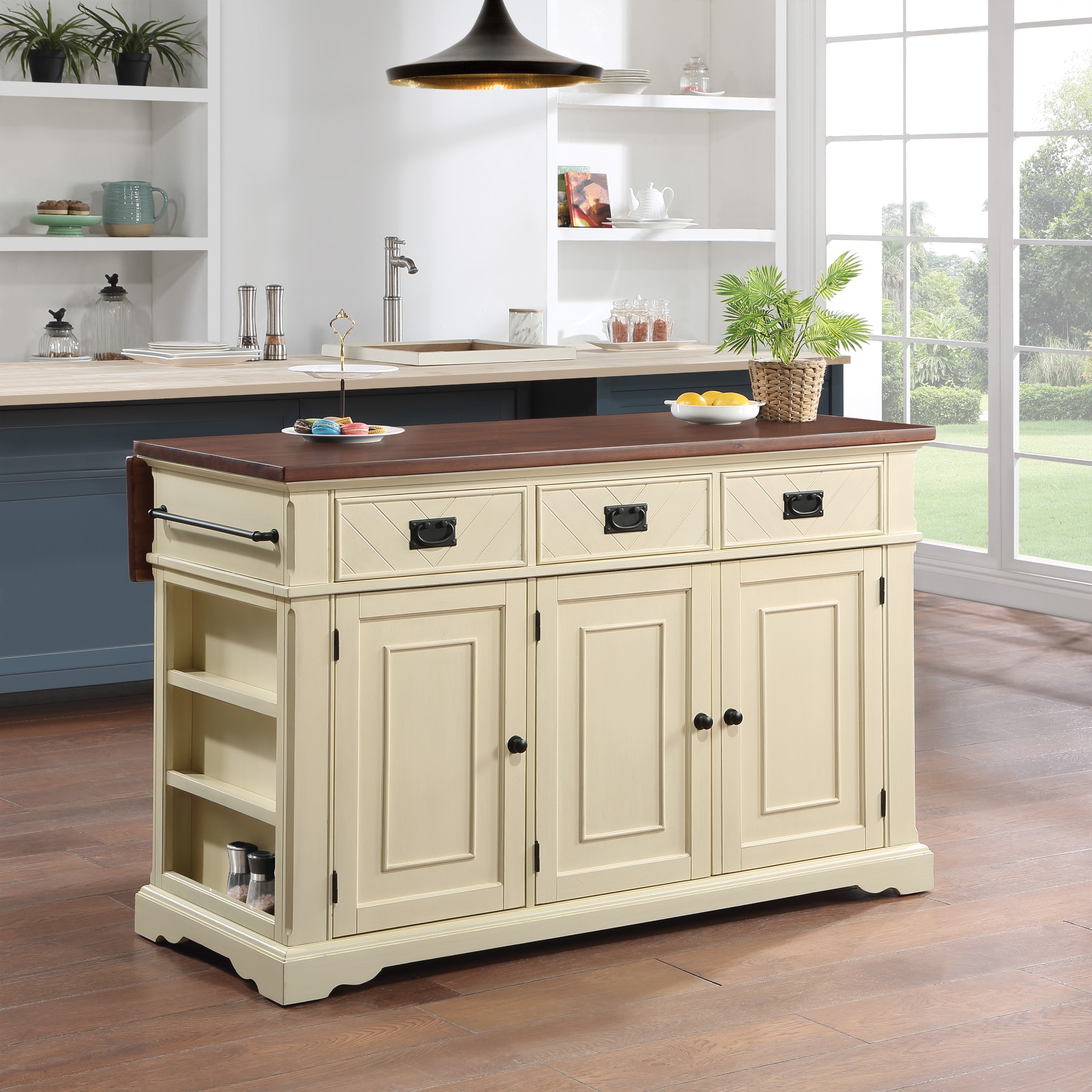 Office Star Products PAL5675-WHT Black Wood Base with Wood Wood Top Kitchen Island ( 32-in x 57.5-in x 36.75-in )