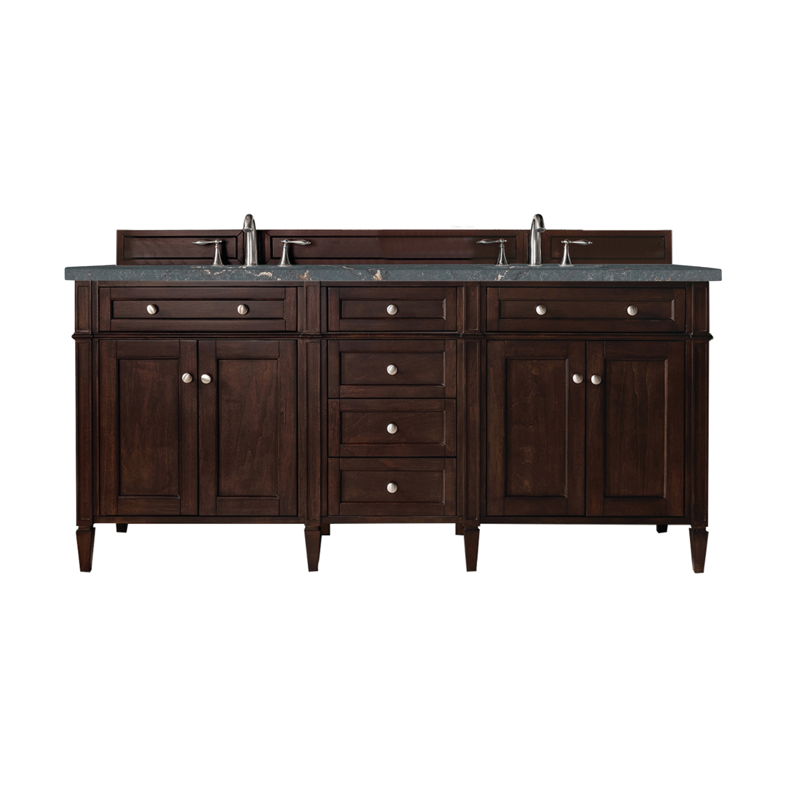 James Martin Vanities 650-V72-BNM-3PBL Brittany 72-in Burnished Mahogany Undermount Double Sink Bathroom Vanity with Parisien Bleu Quartz Top