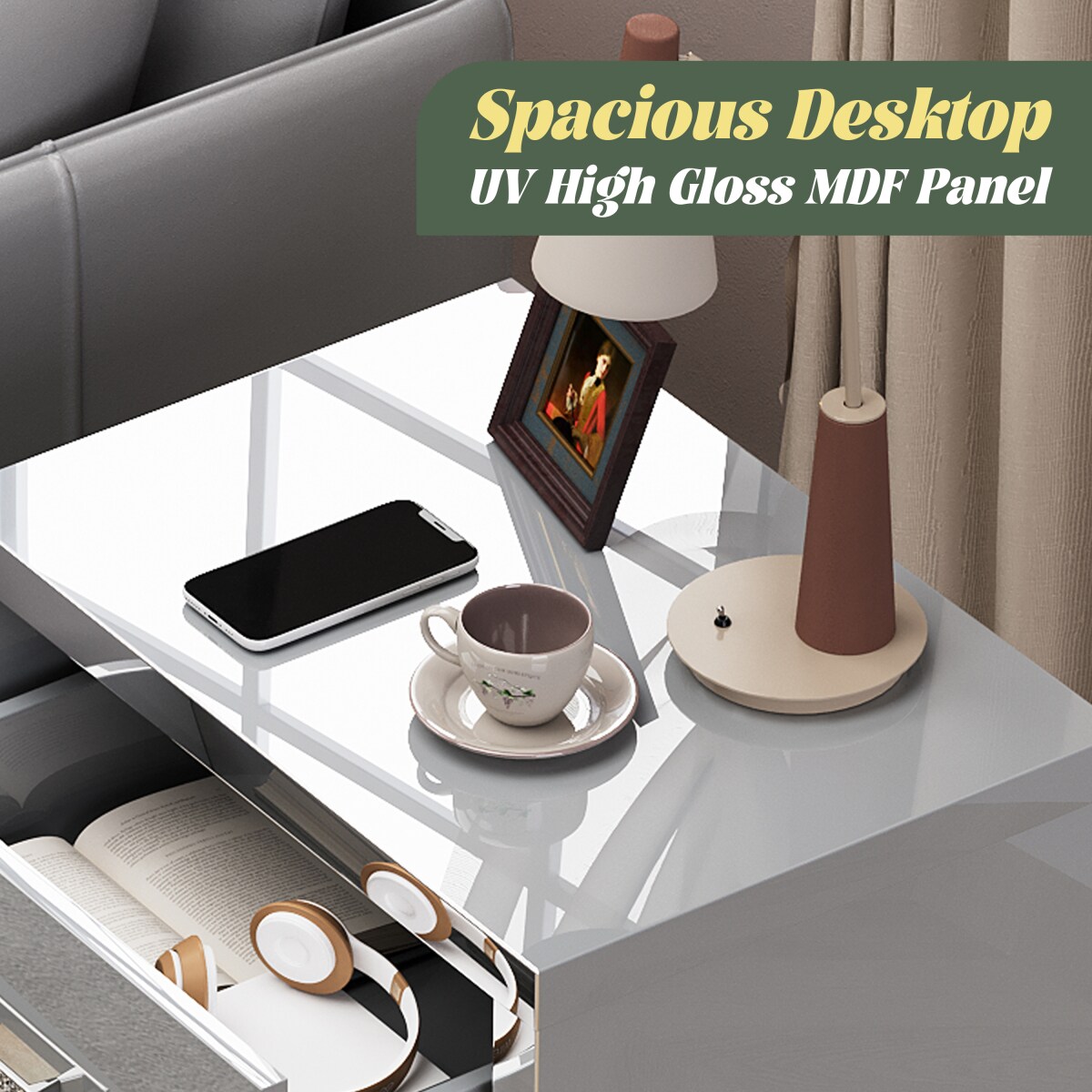 Streamdale Furniture Streamdale High Gloss Mirrored 2-Drawer Nightstand ...