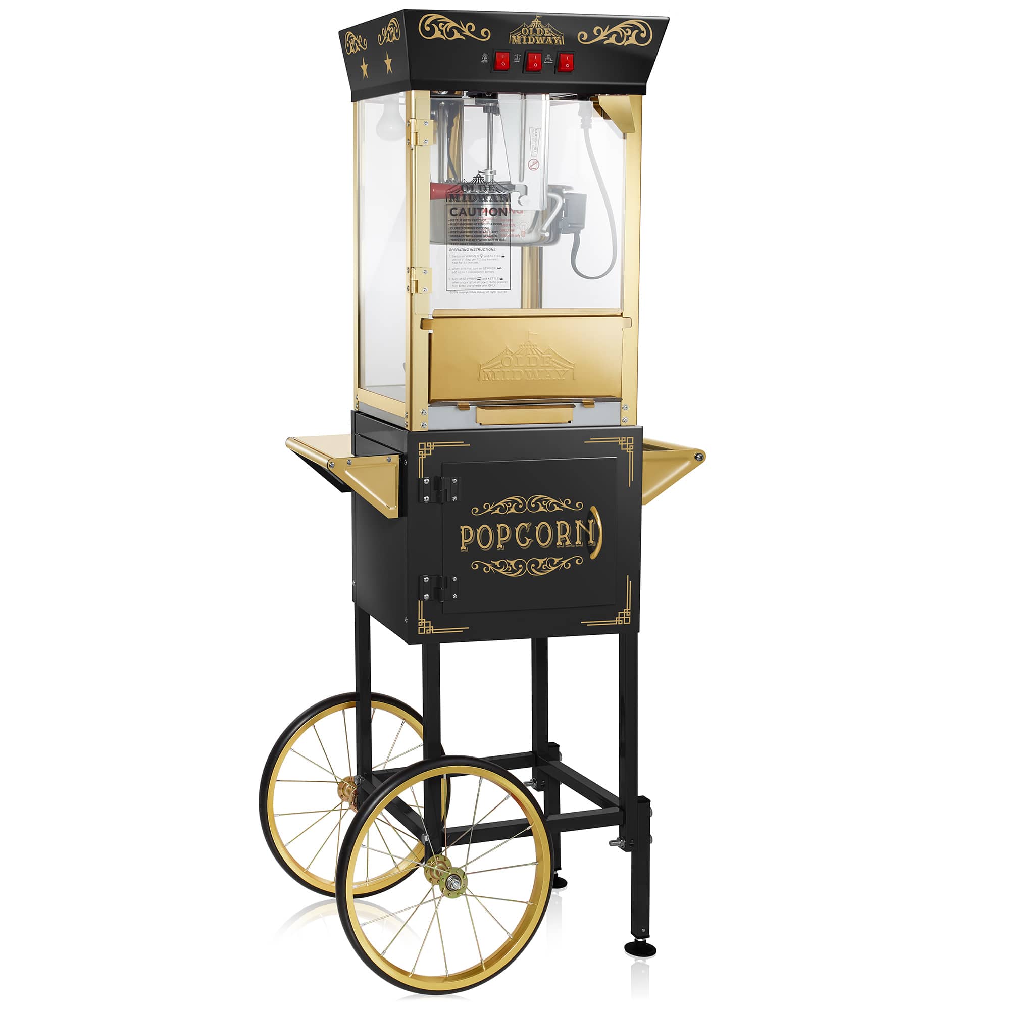 Olde Midway CON-POP-8945-BLK Movie Theater-Style Popcorn Machine with Cart and 10-oz Kettle - Black