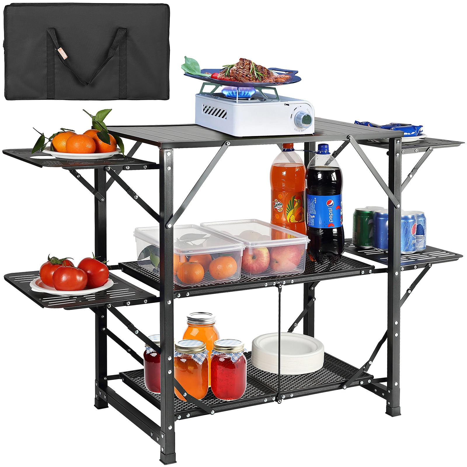 VEVOR BJKYDCFHSBDSTYUGSV0 49.6-in Black Extruded aluminum Square Folding Picnic Table