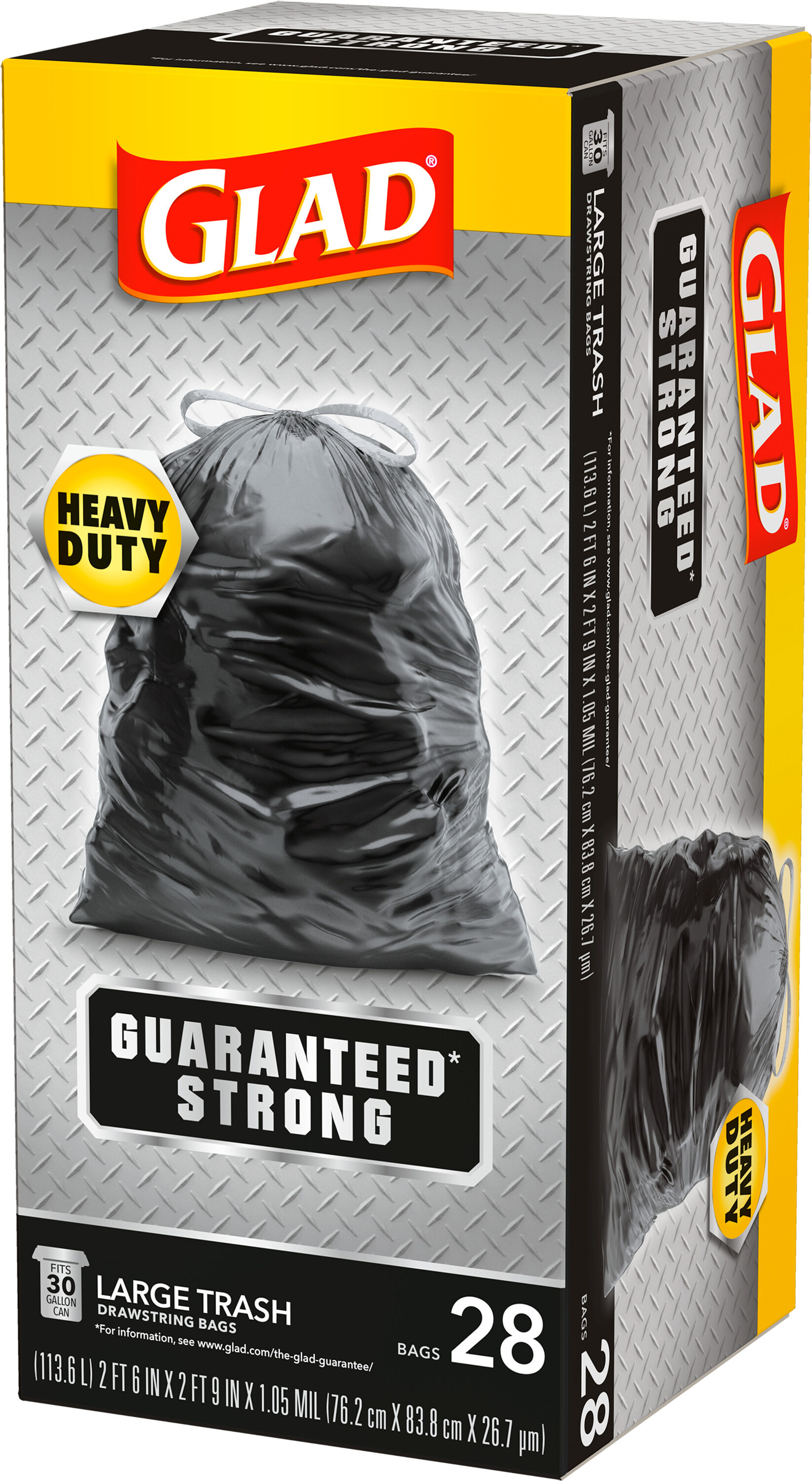 Glad Drawstring 30 Gallon Trash Bags, Black - 90 Count