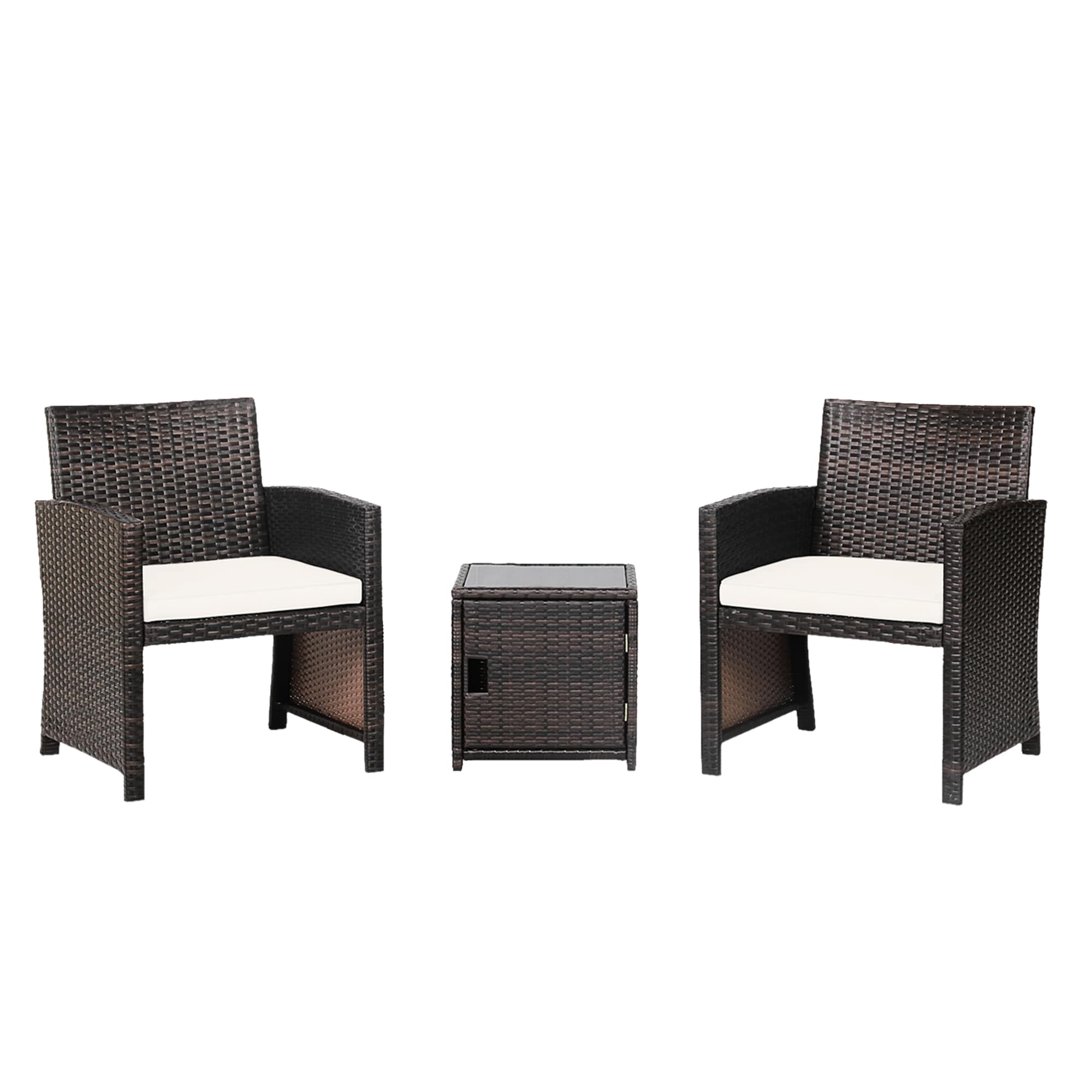 WELLFOR OUJ69444WH 3 -Piece Rattan Patio Conversation Set with Off-white Cushions