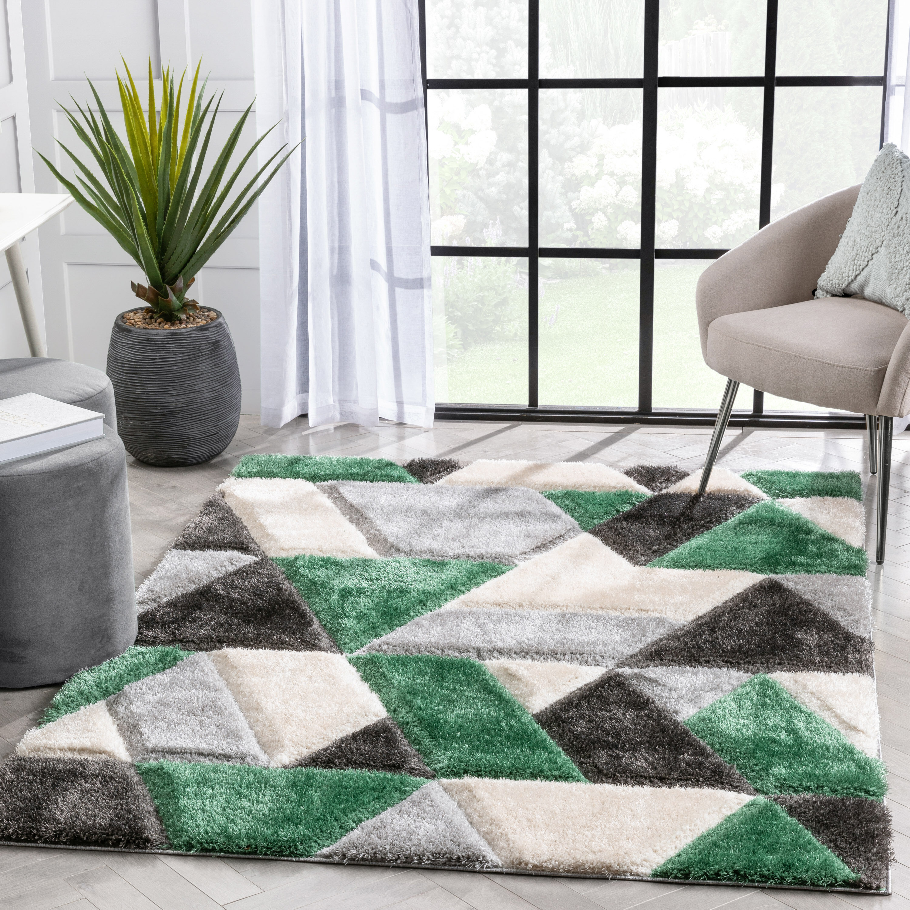 Well Woven SF-155-7 San Francisco 8 x 10 (ft) Loomed Polyester Green Rectangular Indoor Geometric Global Area rug