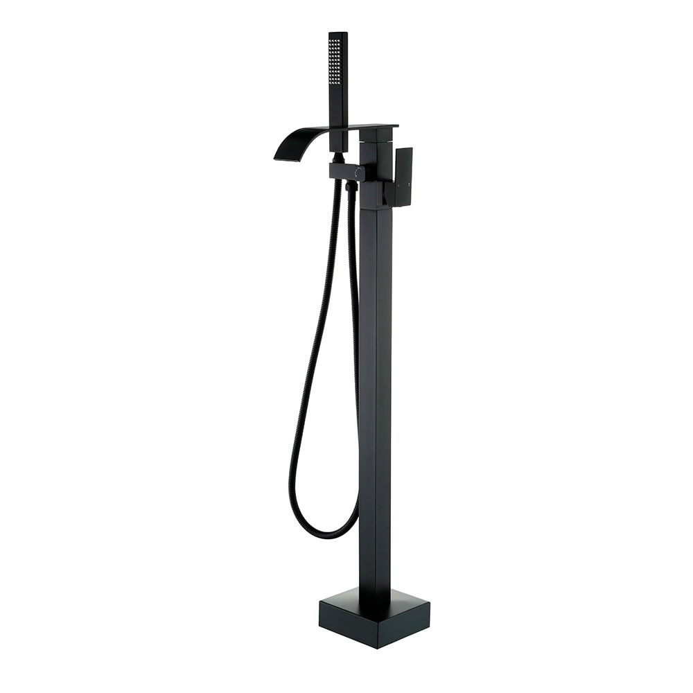 WELLFOR WA8020NS Matte Black 1-handle Freestanding Waterfall Bathtub Faucet with Hand Shower ( Valve Included )