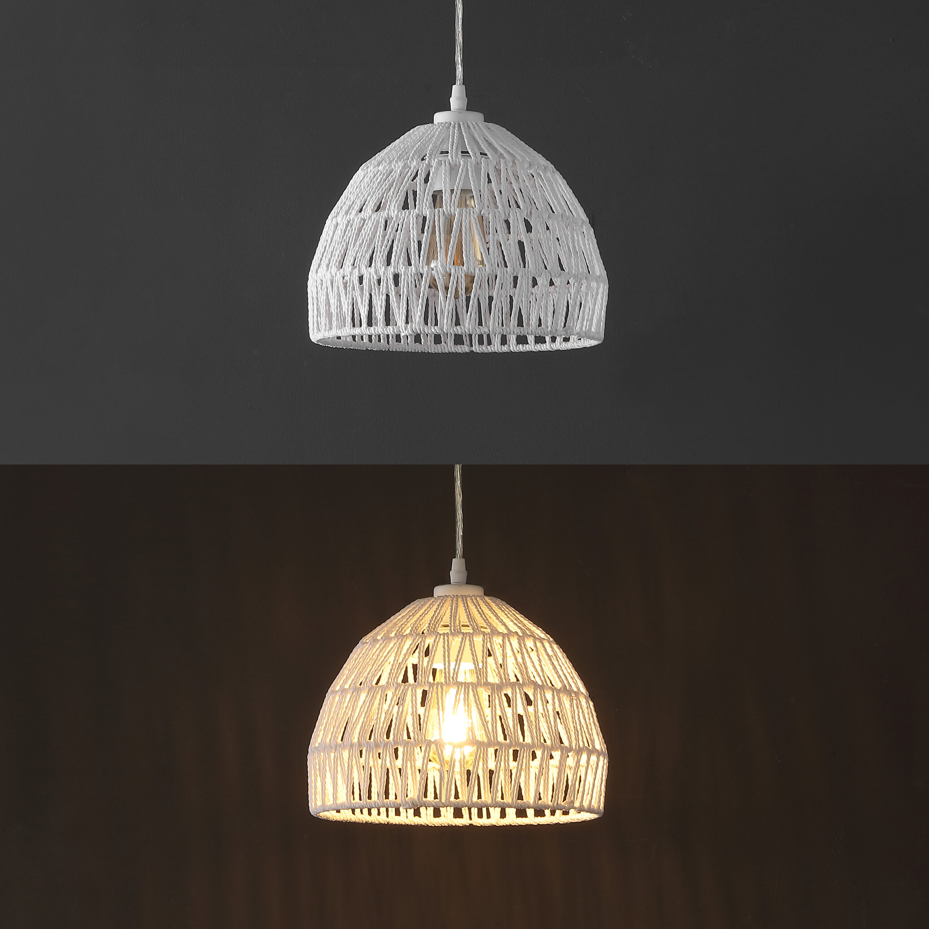 Campana 10.25" White Woven Rope and Iron LED Pendant Light