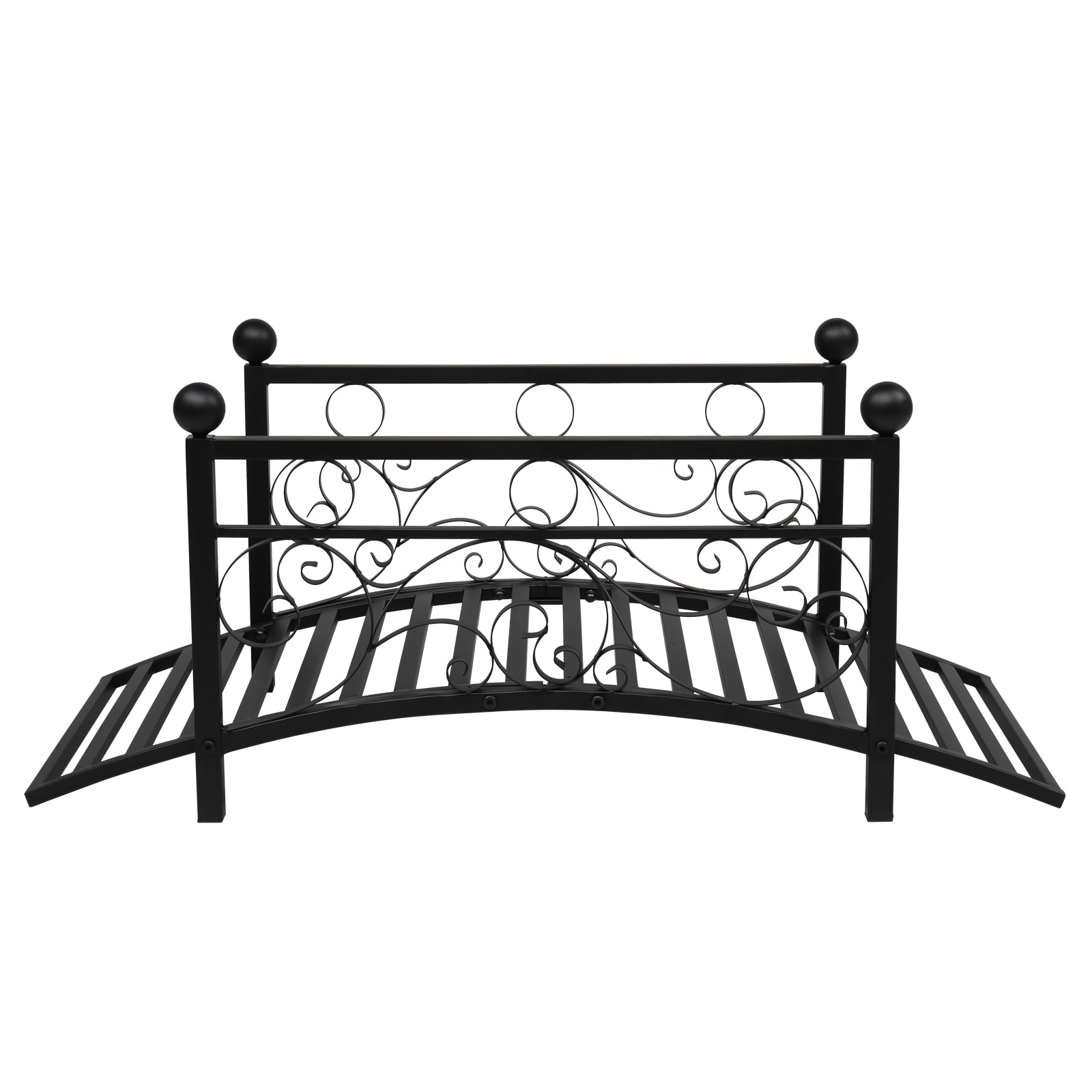 Bestcore Garden Bridge 40.16-in x 20.08-in x 17.13-in Decorative Iron Arch Bridge with Flat Top Handrail - Anti-Corrosion Matte Black Yard and Pond Walkway
