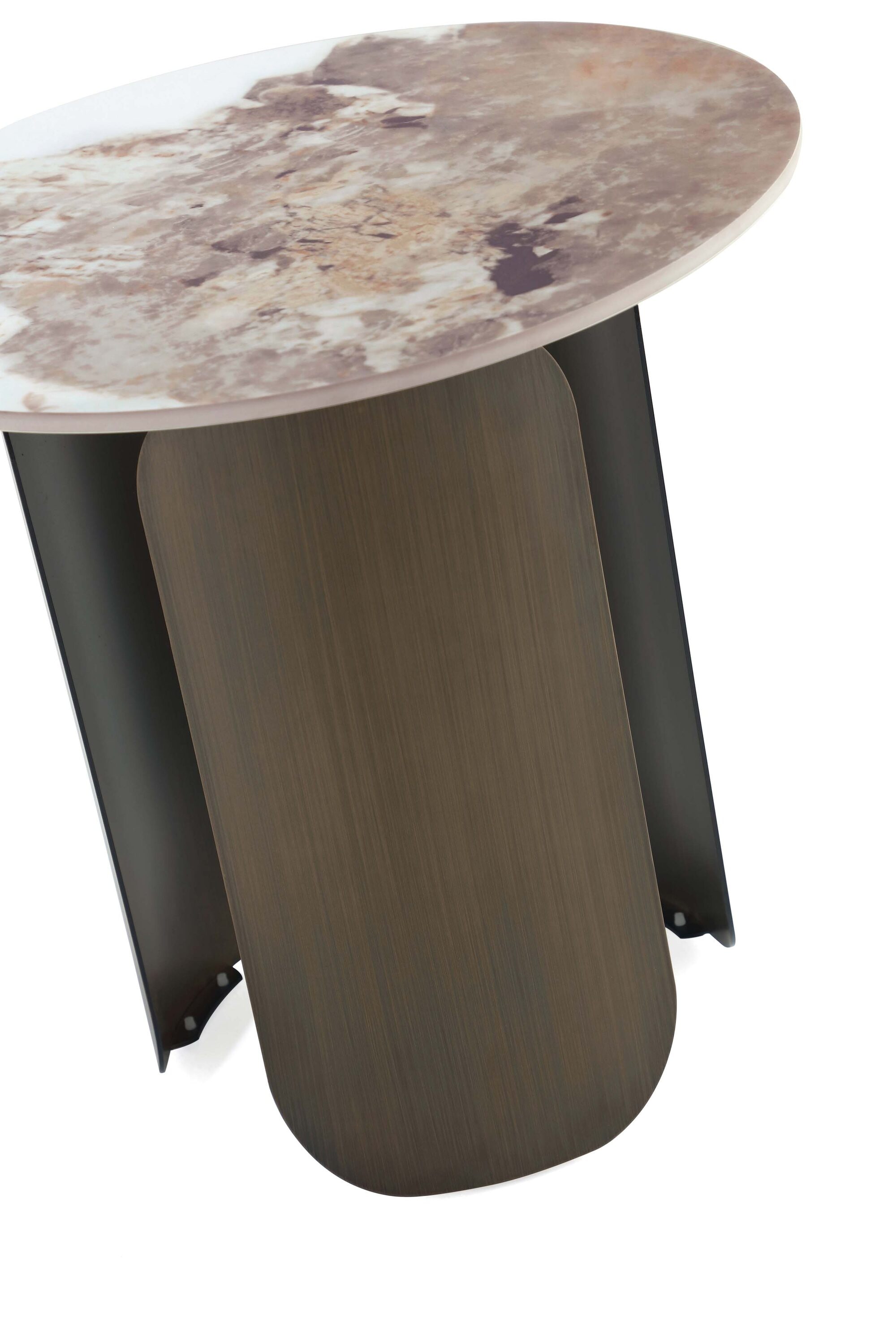 Monica Round Sintered Stone and Gold Metal End Table
