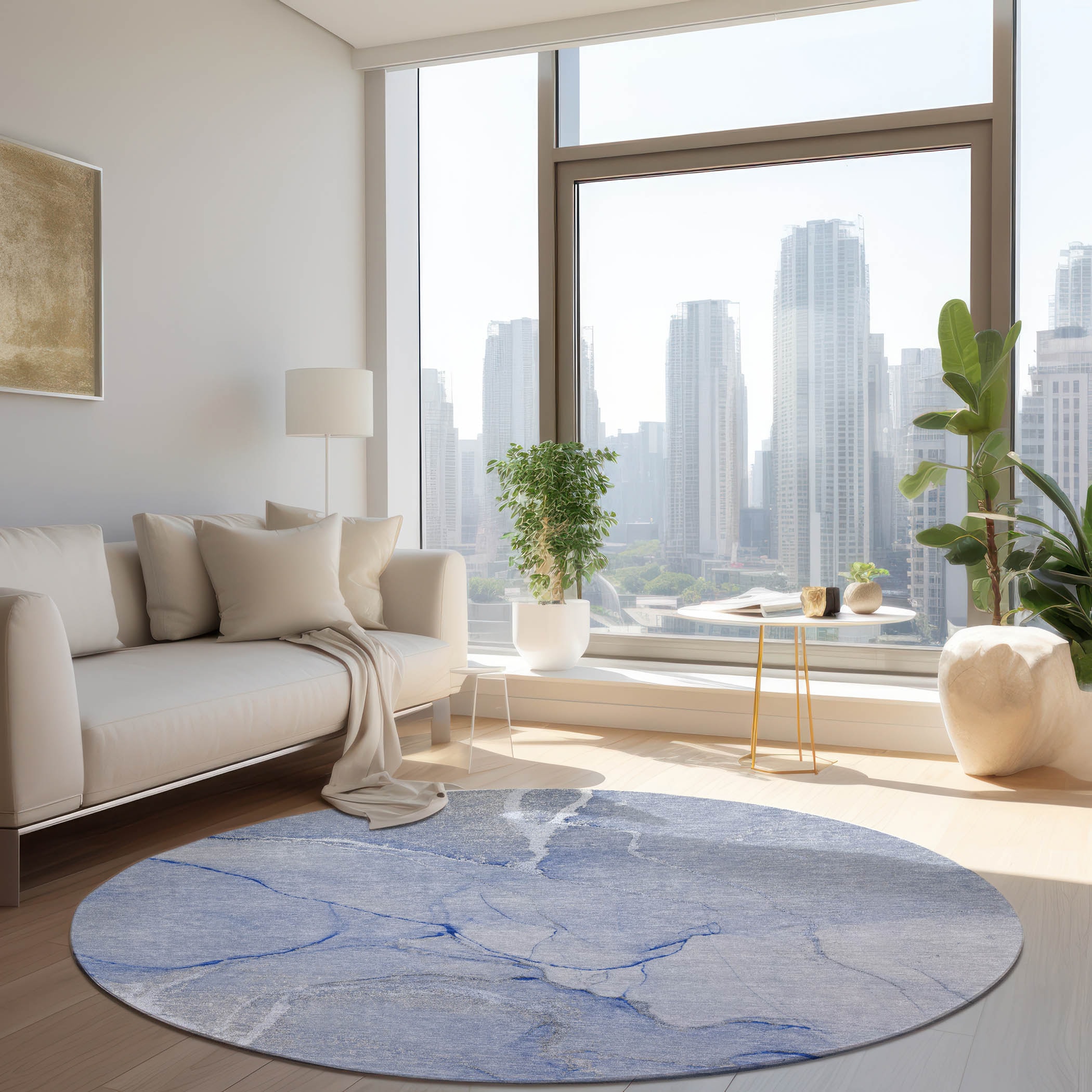 Addison Rugs ACN510BU8RO Chantille ACN510BU 8 x 8 (ft) Polyester Blue Round Indoor/Outdoor Abstract Machine washable Area rug