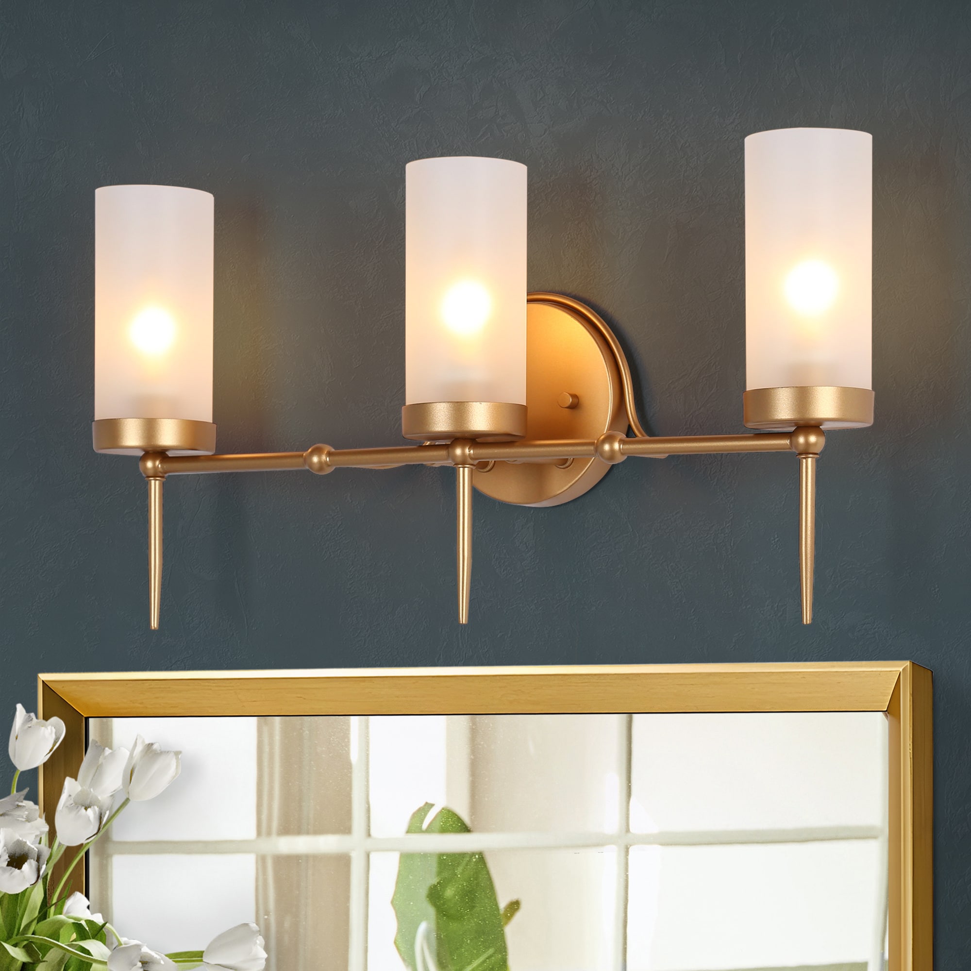 ZEVNI Frody Modern Vintage 22-in W 3-Light Matte Brass Farmhouse LED ...