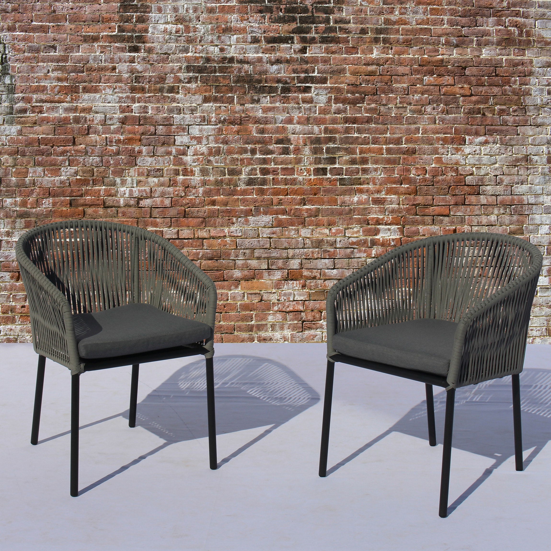Courtyard Casual 5088 Osborne Set of 2 Black Aluminum Frame Stationary Dining Chair with Gray Sling Seat