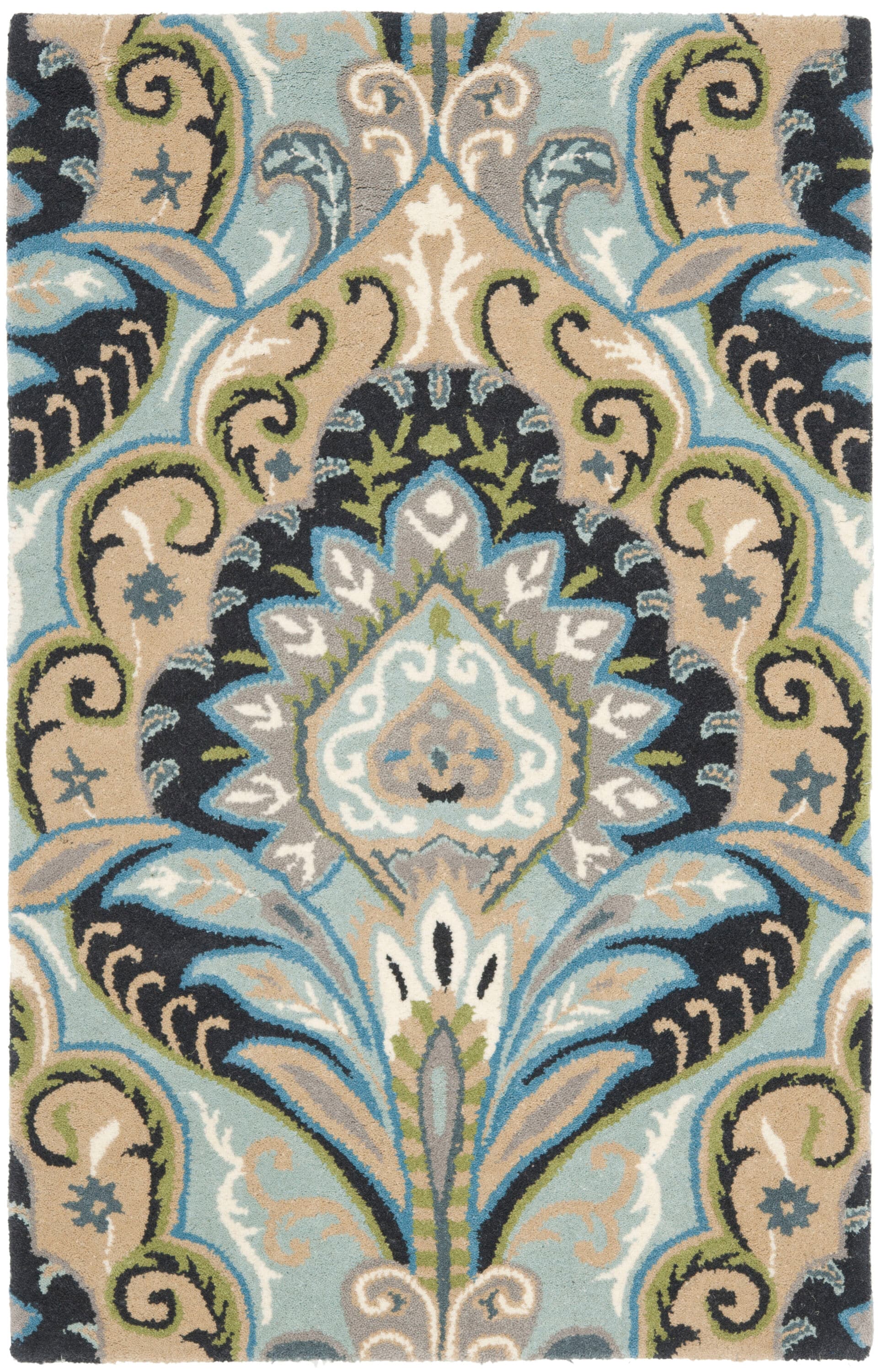 Handmade Blue Floral Wool Tufted Reversible Area Rug