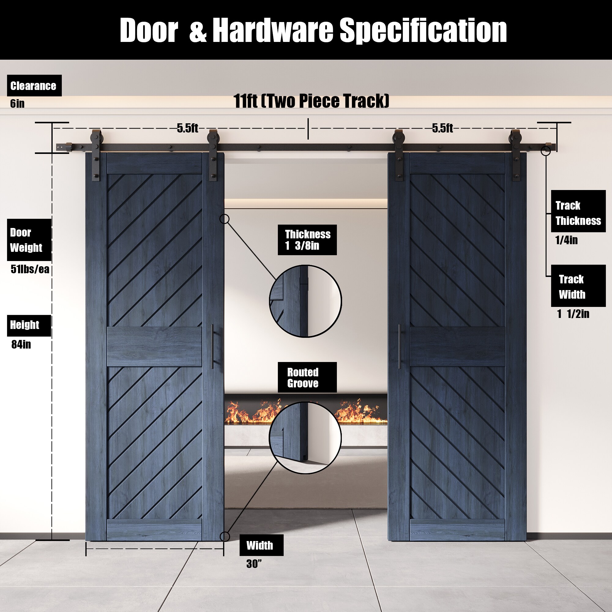 HOMACER YT2H132C-XT1-3084-NA Barn-Doors - View #2