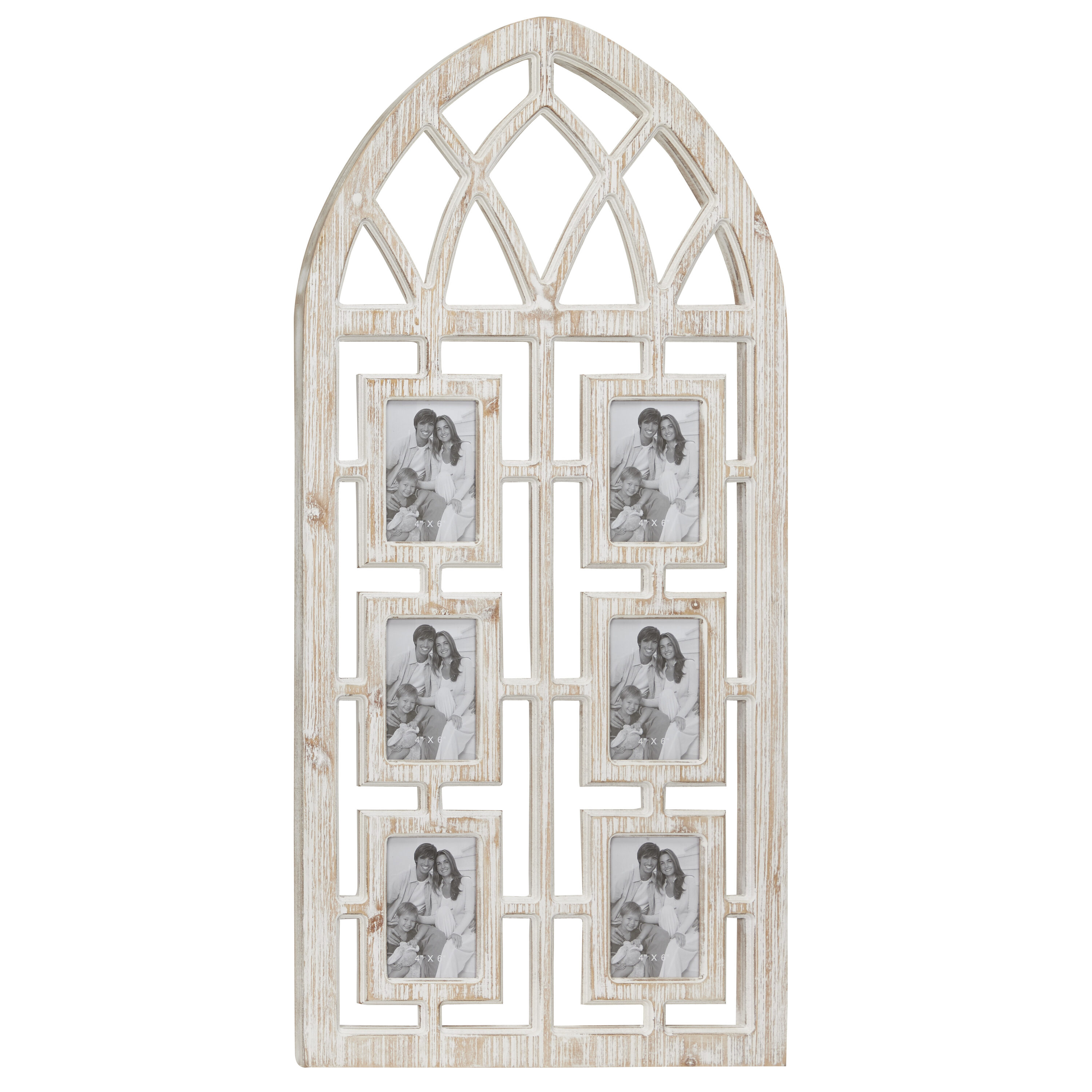 Whitewashed Vintage Cathedral Arch Wood Photo Frame 19" x 41"