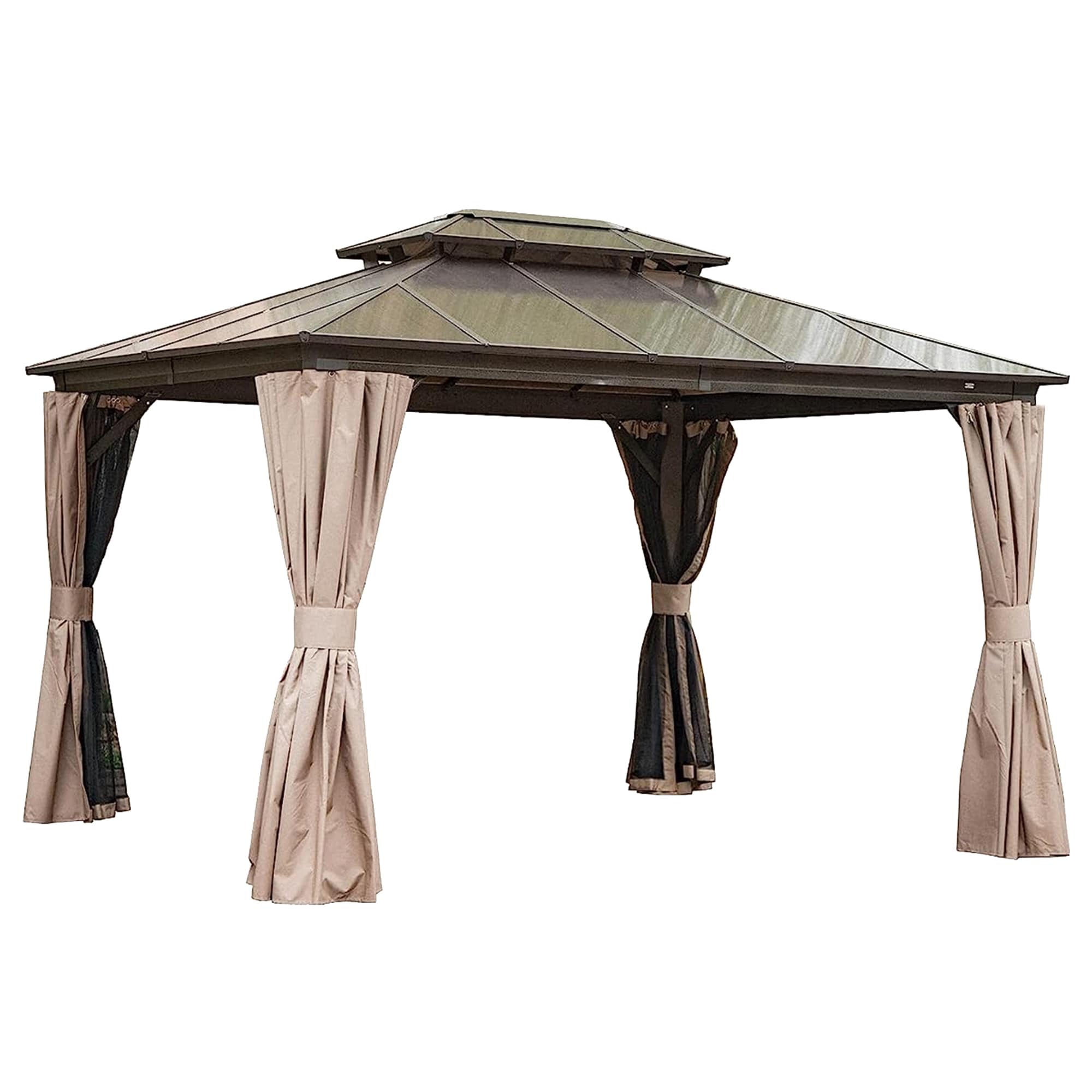 Clihome 11.9-ft x 9.77-ft Hardtop Gazebo Rectangle Brown Metal ...