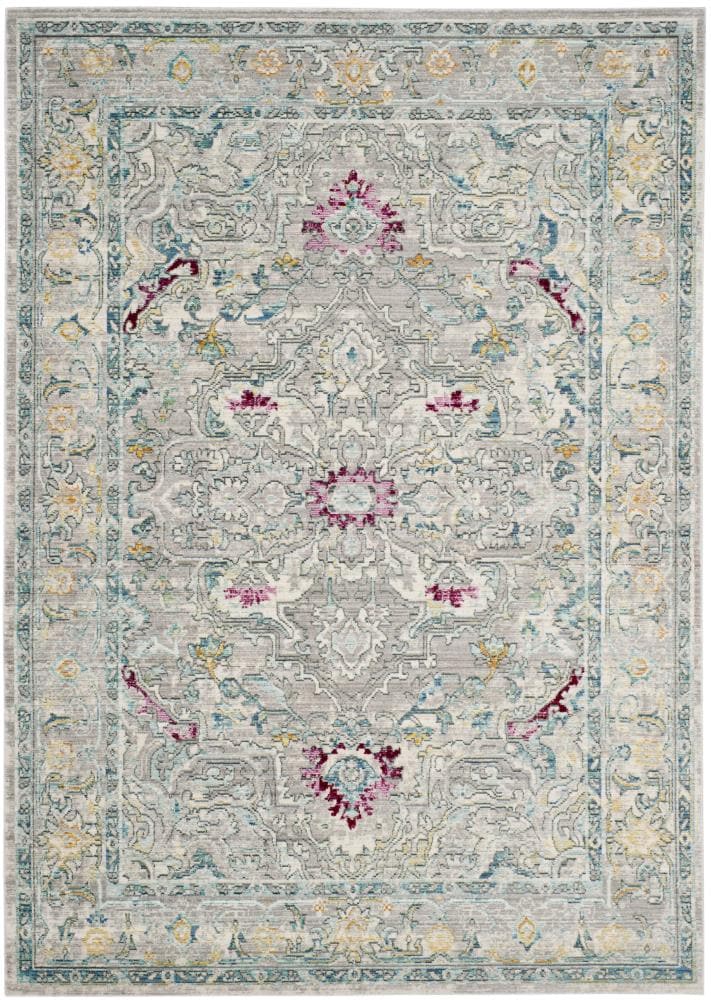 Gray and Multicolor Rectangular Synthetic Area Rug
