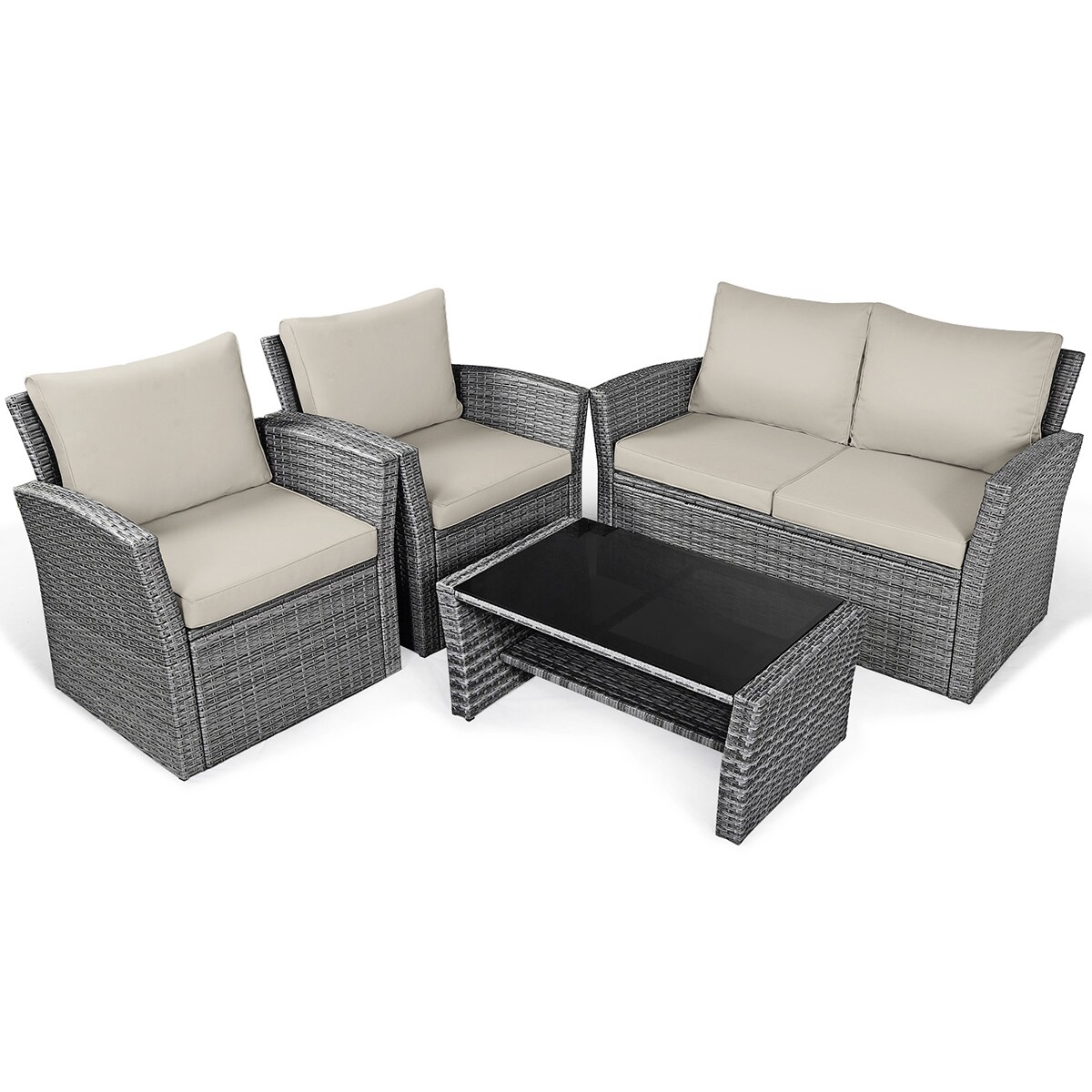 WELLFOR OUG67841ABN+ 4-Piece Patio Conversation Set with Beige Cushions