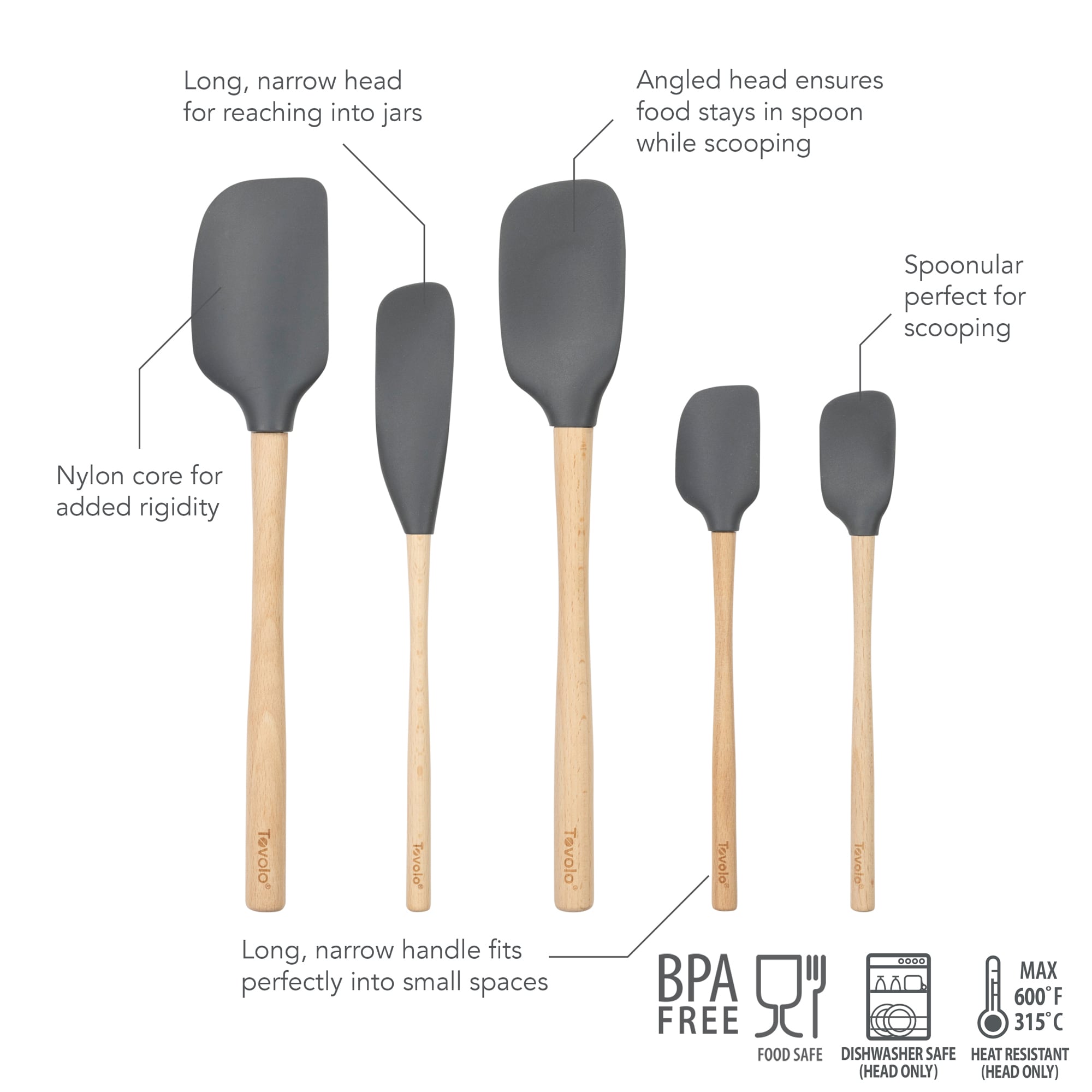 Tovolo Silicone Utensil 6 Piece Set - Charcoal