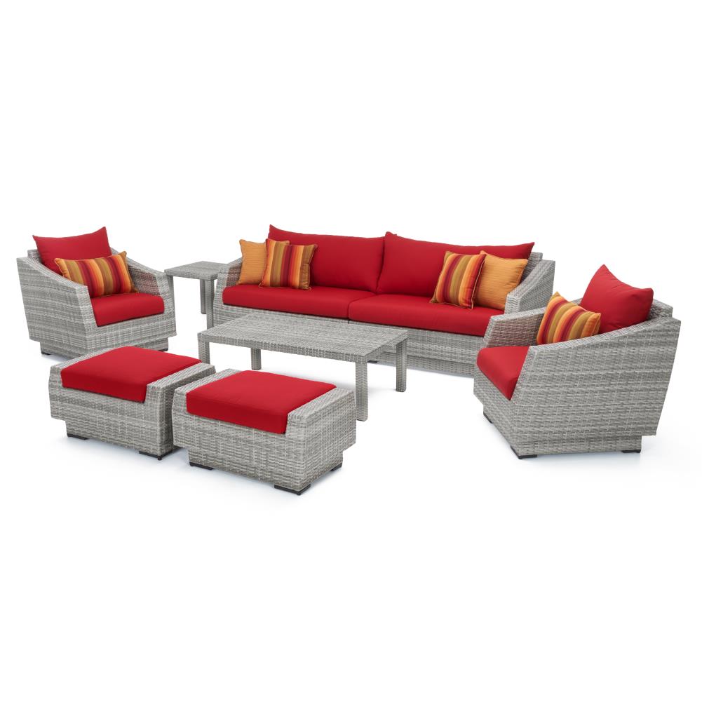 RST Brands OP-PESS8-CNS-SUN-K Cannes 8-Piece Wicker Patio Sofa Conversation Set with Red Sunbrella Cushions