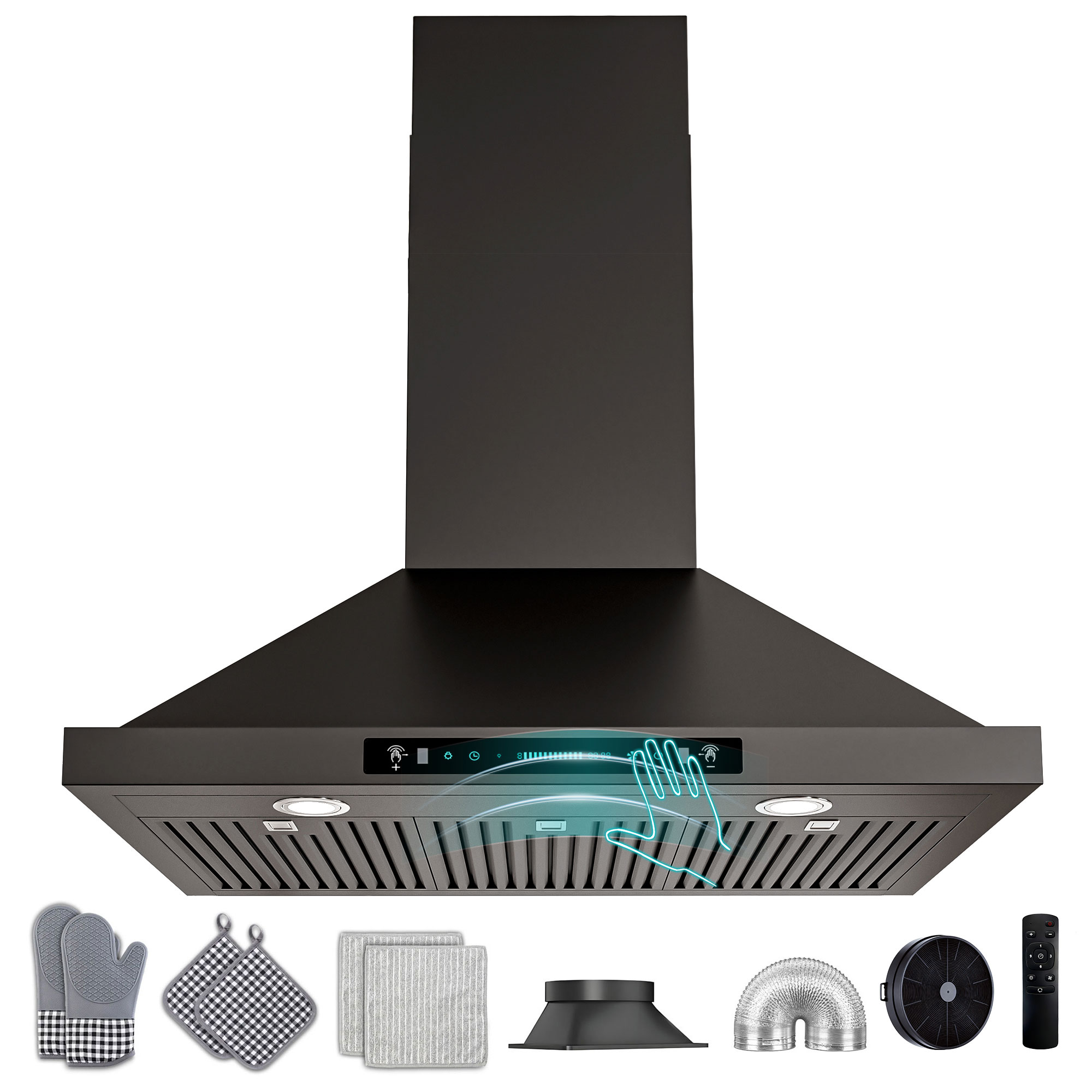 DZS DIKP02-36B 36 inch Convertible 980-CFM Black Stainless steel Wall-Mounted Range Hood