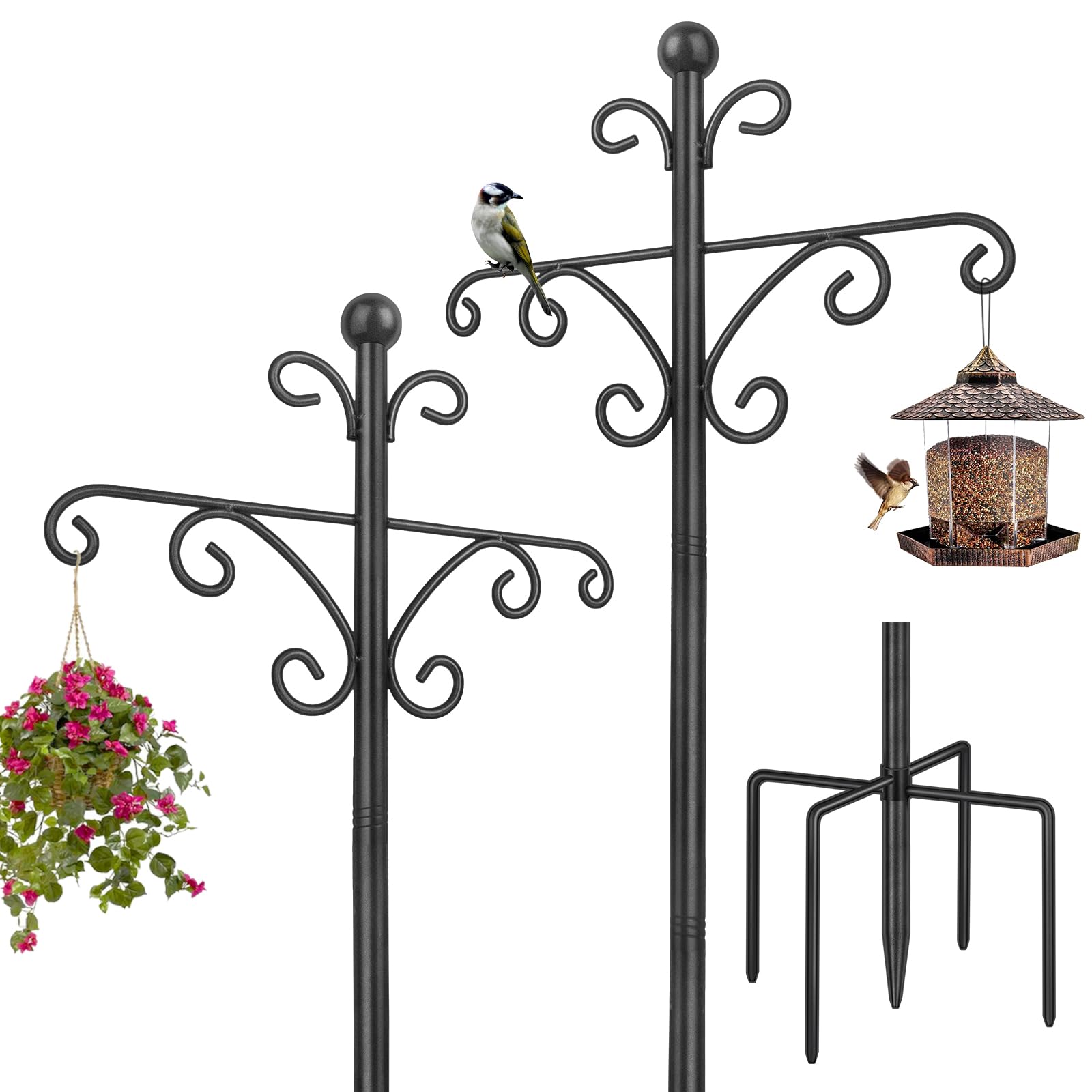 DYRCJ  Shepherds Hooks for Outdoor 2 Pack 76 Inch Heavy Duty Double Hook for Bird Feeder Garden Plant Solar Light Lantern